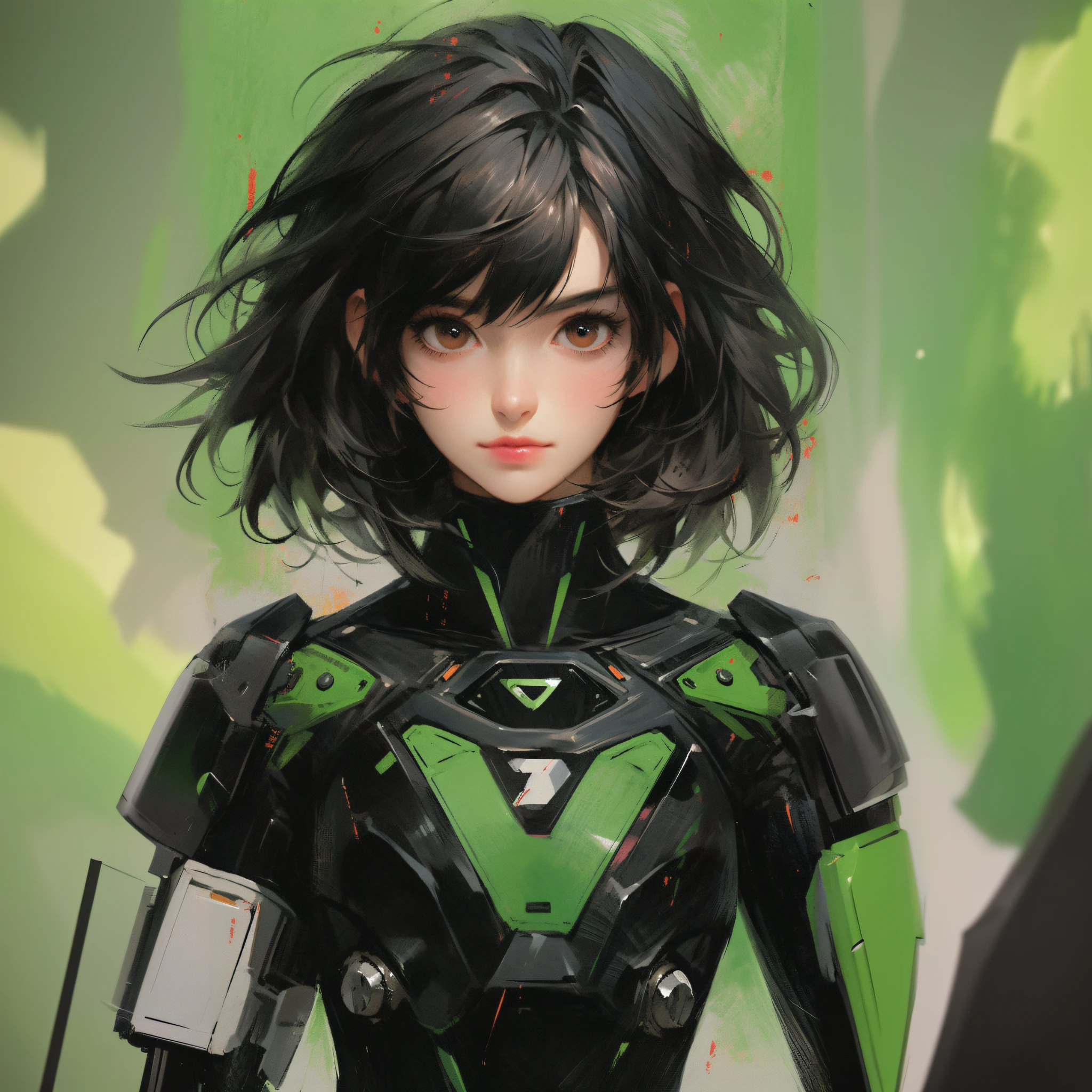 anime girl with black hair and green and black armor, girl in mecha cyber armor, perfect android girl, ross tran 8 k, inspired by Yanjun Cheng, portrait of a female android, portrait knights of zodiac girl, android heroine, anime style 4 k, portrait anime space cadet girl, detailed digital anime art, artgerm and atey ghailan