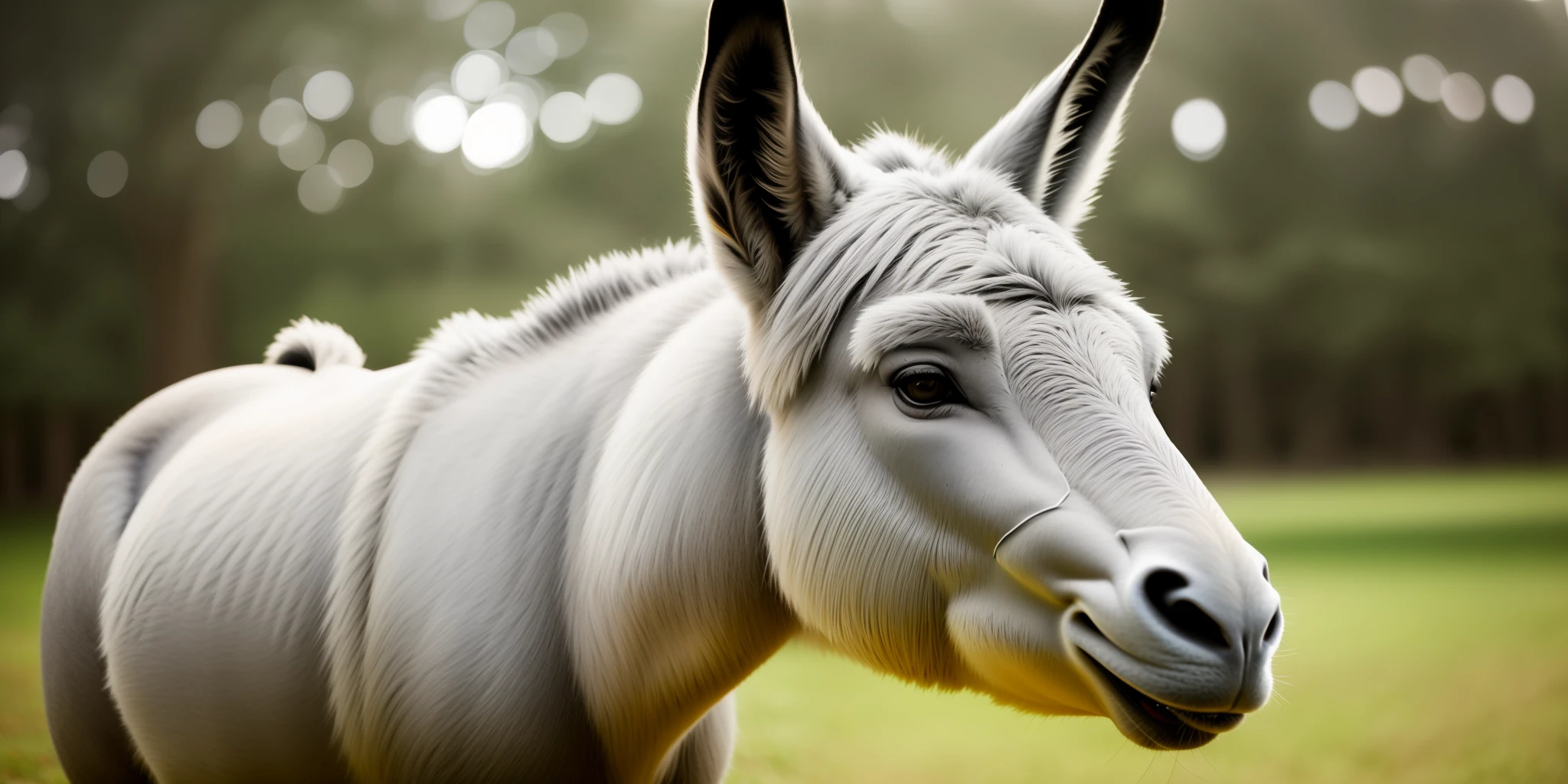 (aesthetic, artistic, masterpiece) depiction of a charming, graceful, and peaceful (grey donkey) in a serene and harmonious environment with subtle (soft lighting) and (depth of field) effect.