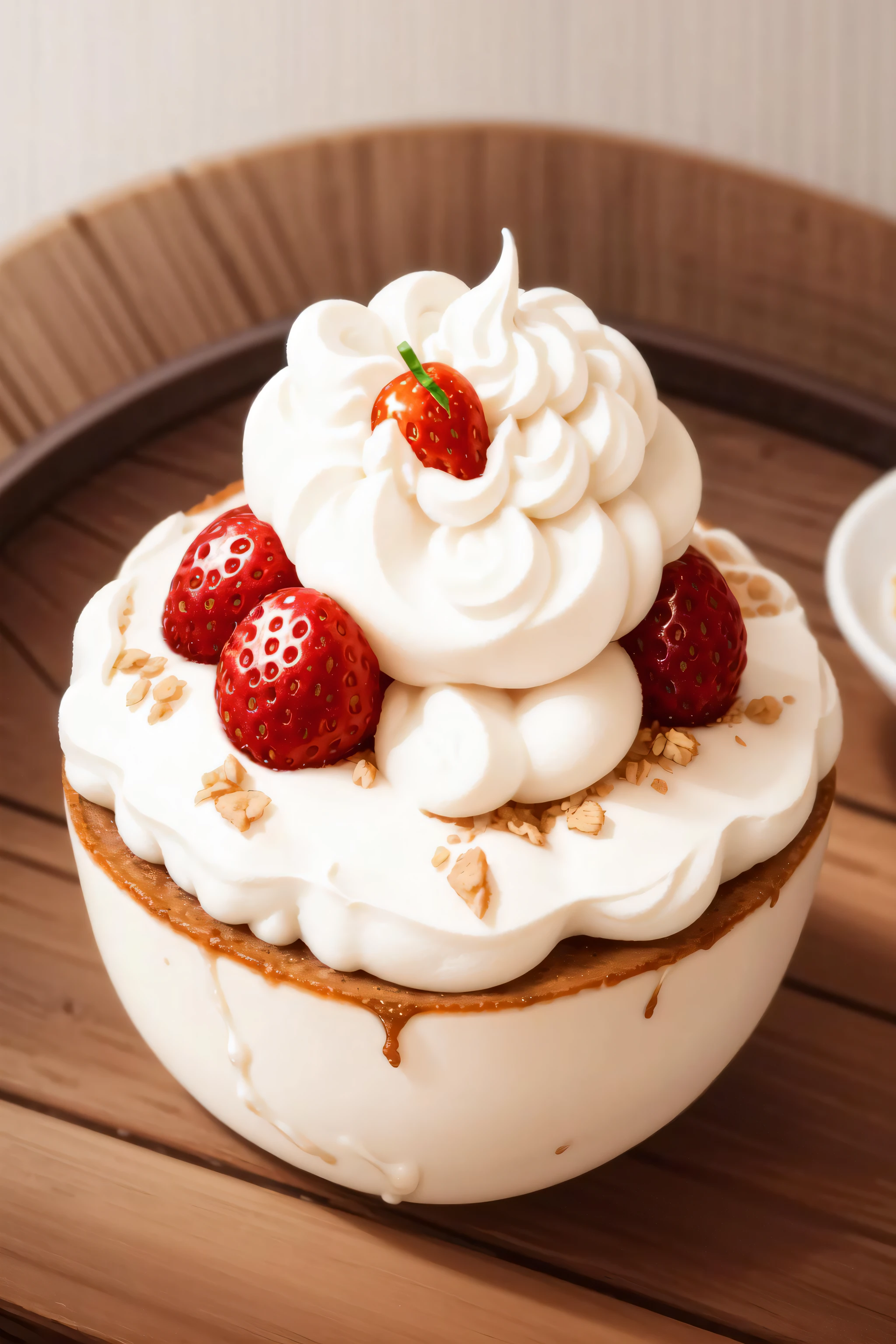 masterpiece, high quality, best quality, strawberries with cream, foodphoto,