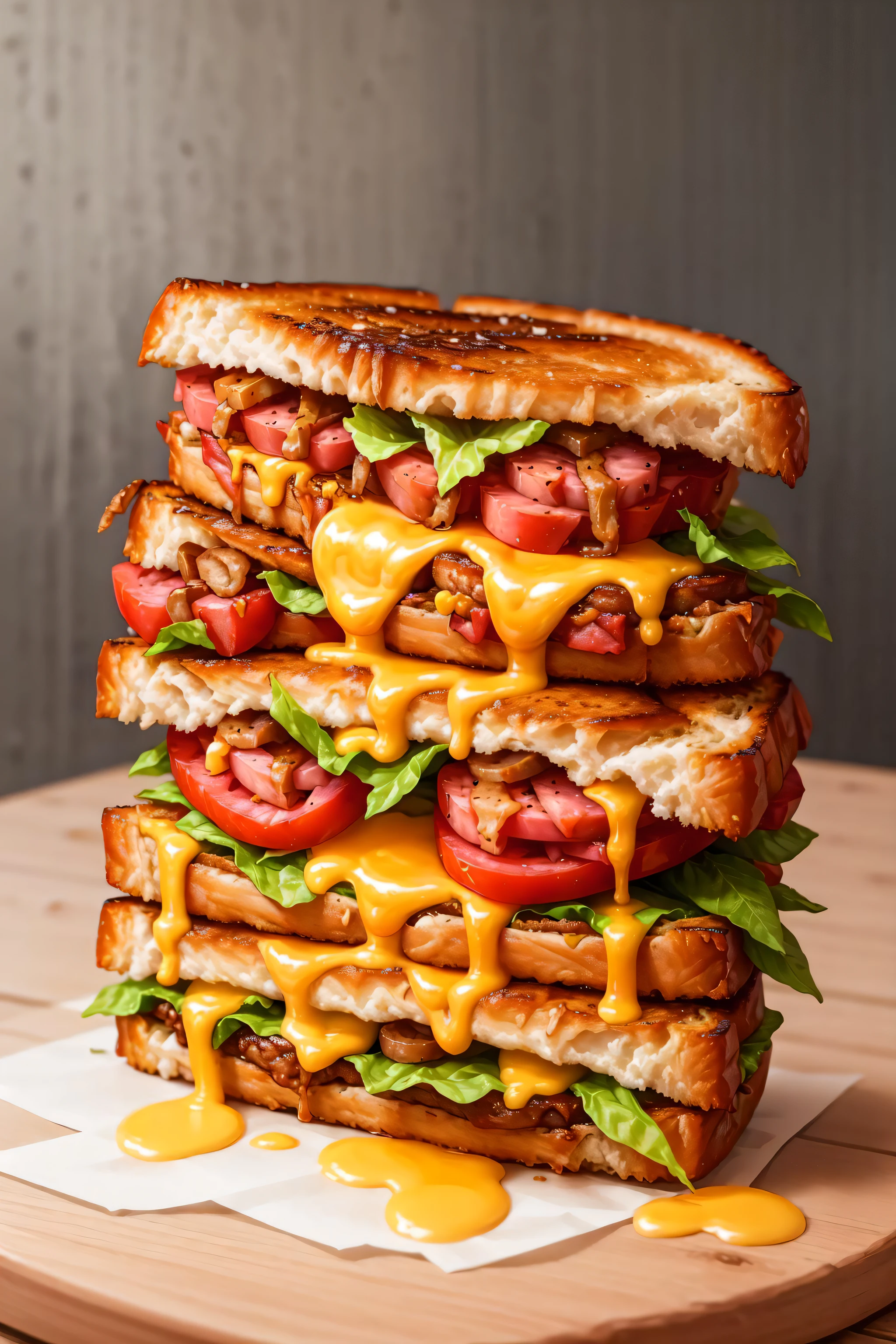 masterpiece, high quality, best quality, sandwich with sausage and grilled cheese, foodphoto,