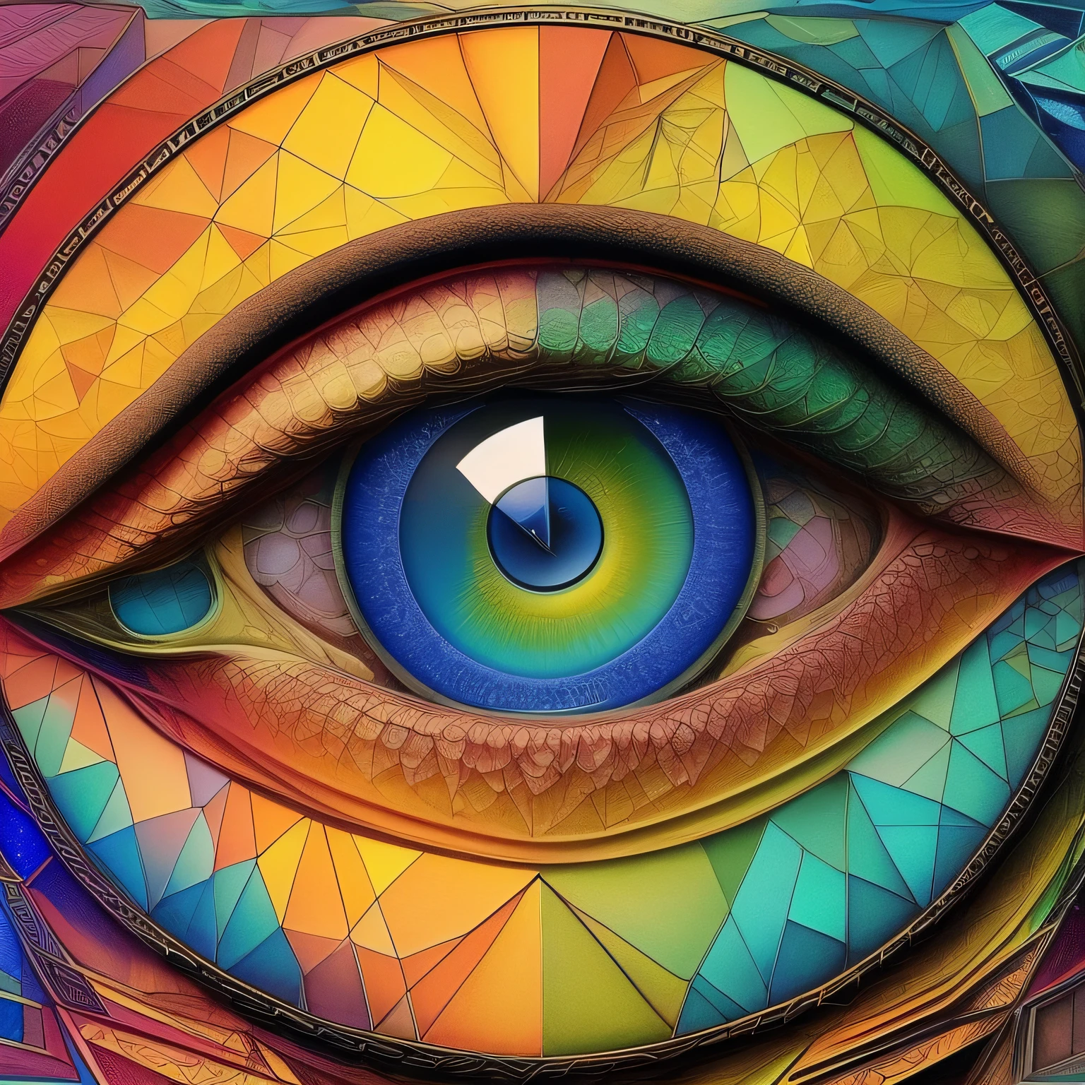 an intricate drawing of an eye, polygons, rainbowshift, Never Ending Loop