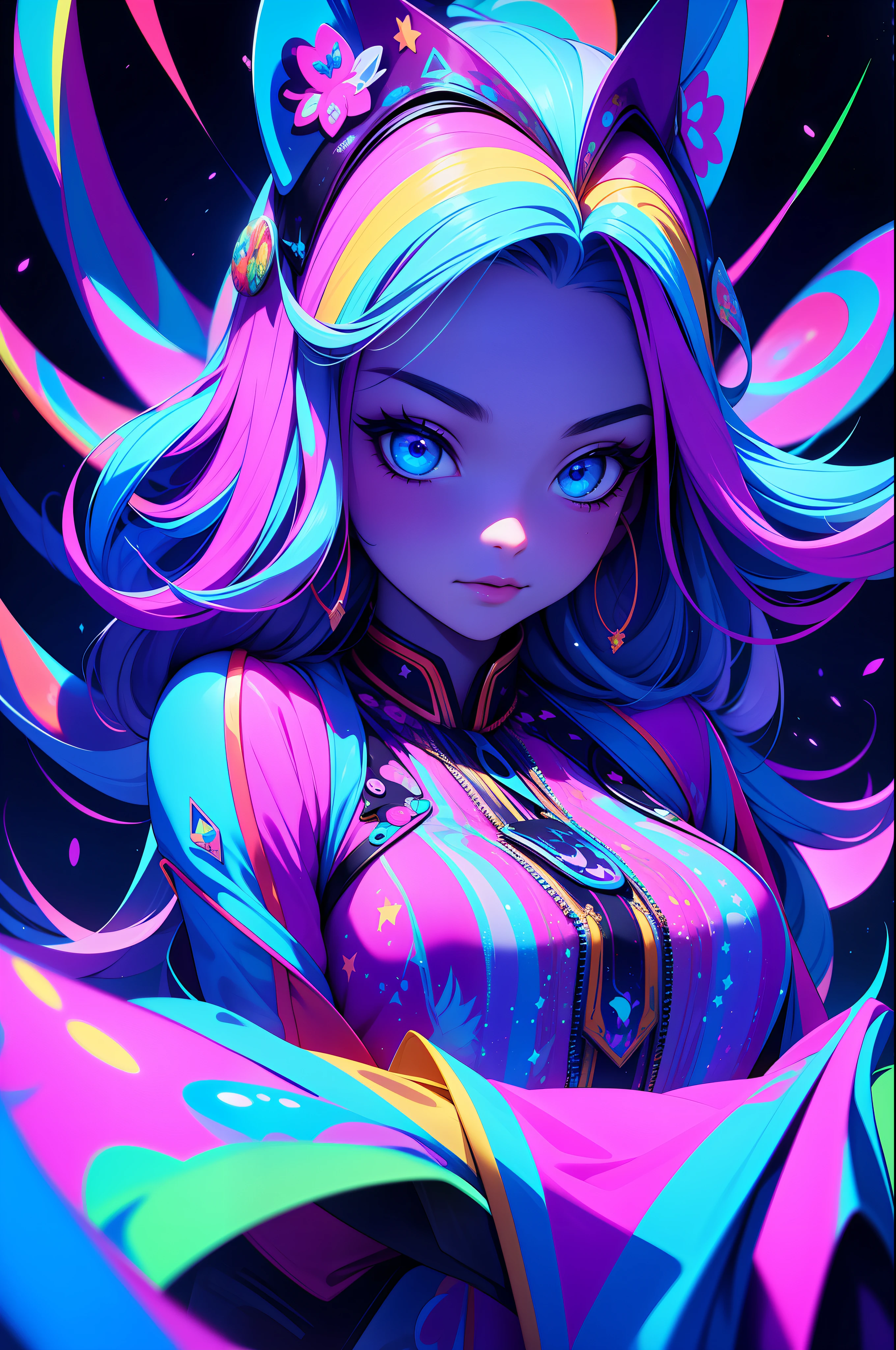 masterpiece, beautiful psychedelic cosmos, PsyAI black light painting