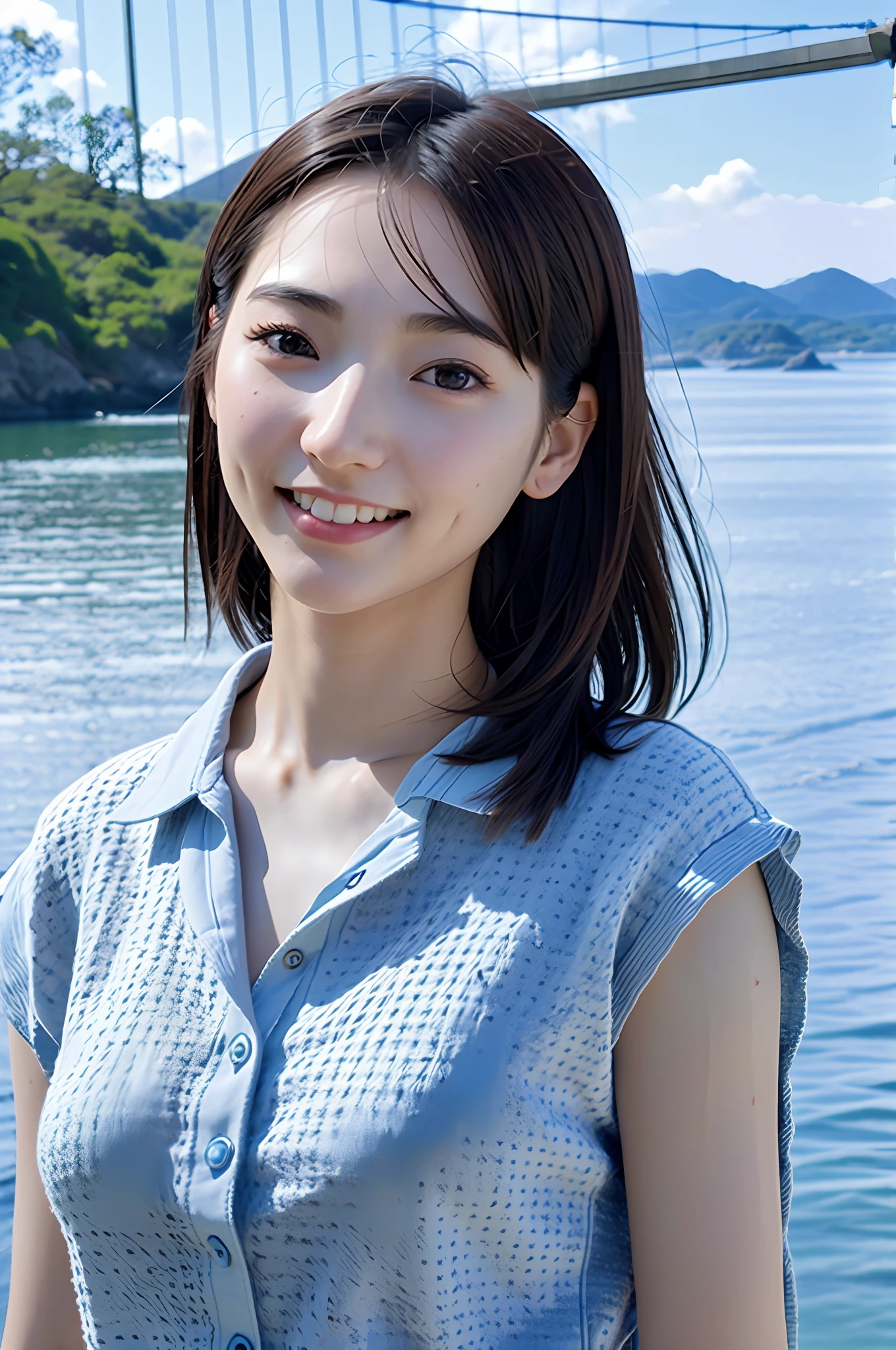 background is giant suspension bridge