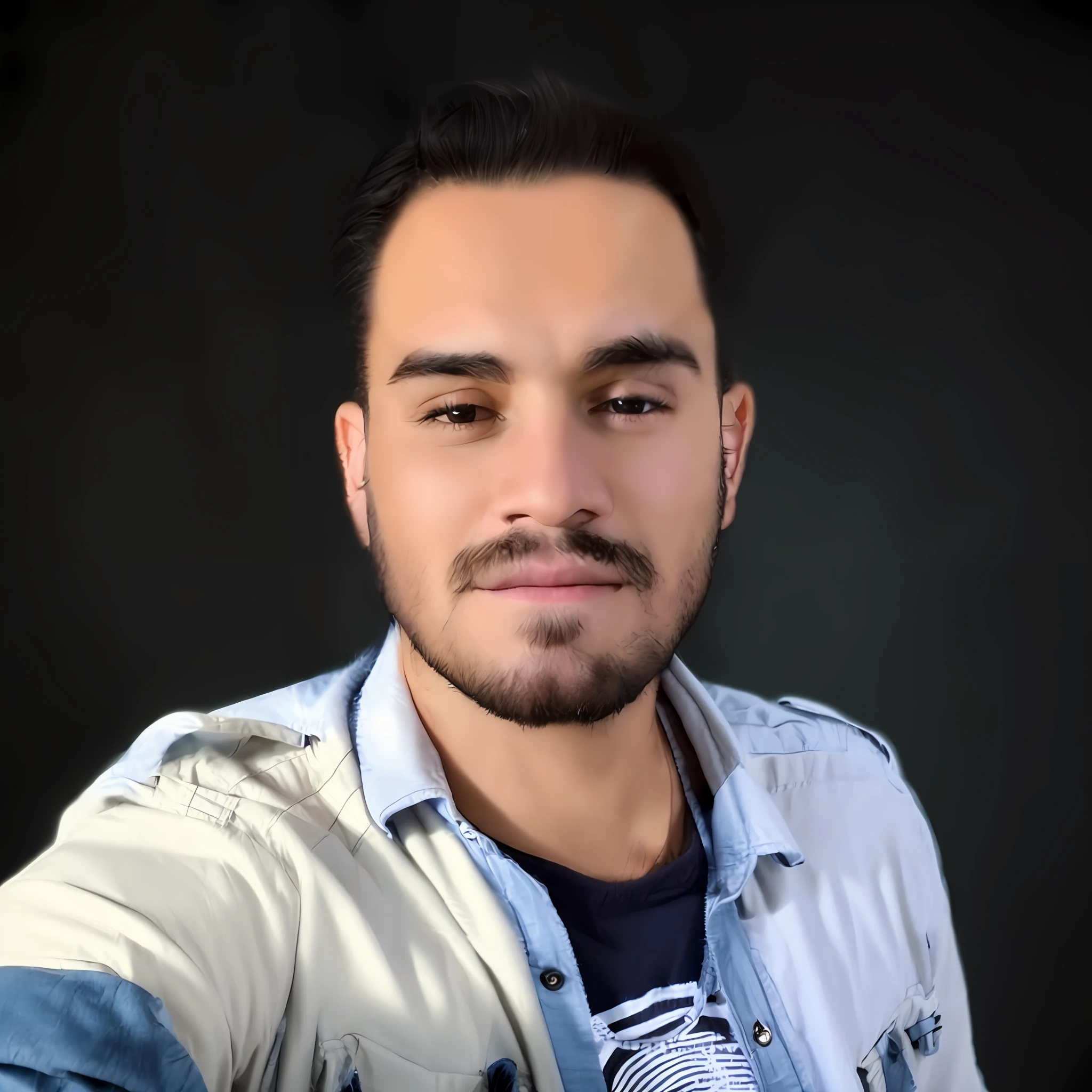 Arafed man with a beard and a shirt on taking a selfie, headshot profile picture, professional picture, by Nándor Katona, luis melo. The mix of those photos will create a new realistic photo of a man, masculine and muscle, confidente. --auto --s2
