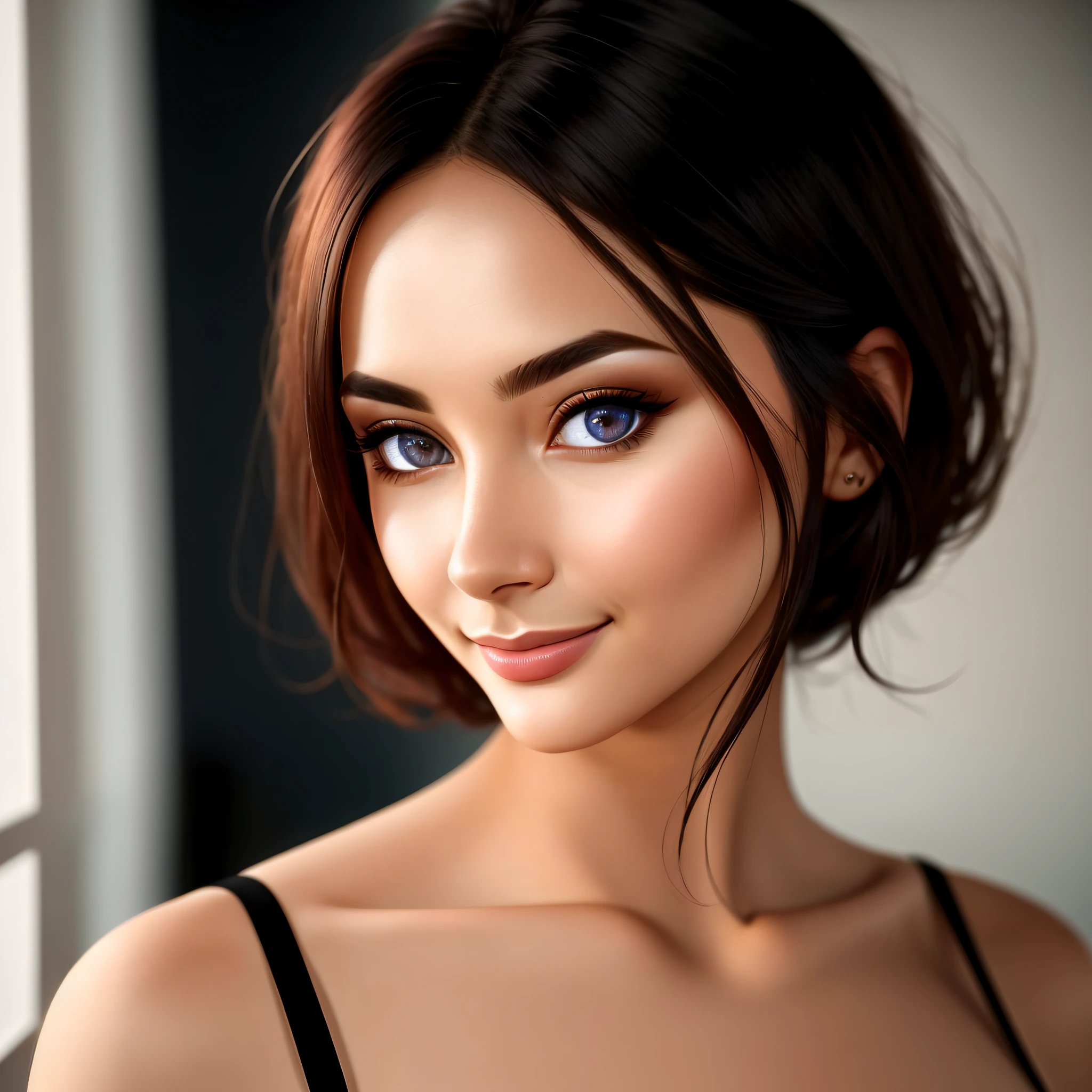 Masterpiece, absurdres,award winning photo, extremely detailed, amazing, fine detail, extremely detailed eyes and face, shiny eyes,by lee jeffries nikon d850 film stock photograph 4 kodak portra 400 camera f1.6 lens rich colors hyper realistic lifelike texture dramatic lighting unrealengine trending on artstation cinestill 800 tungsten, beautiful FrT woman , slim, tiny waist, smiling, excited, looking at the viewer seductively, ((face ultra closeup)),
FrT woman posing for a picture, FrT face, thin eyebrows, beautiful eyes, straight black hair , pointy nose, thin lips, sharp jawline, visible cheekbones, V shaped face,