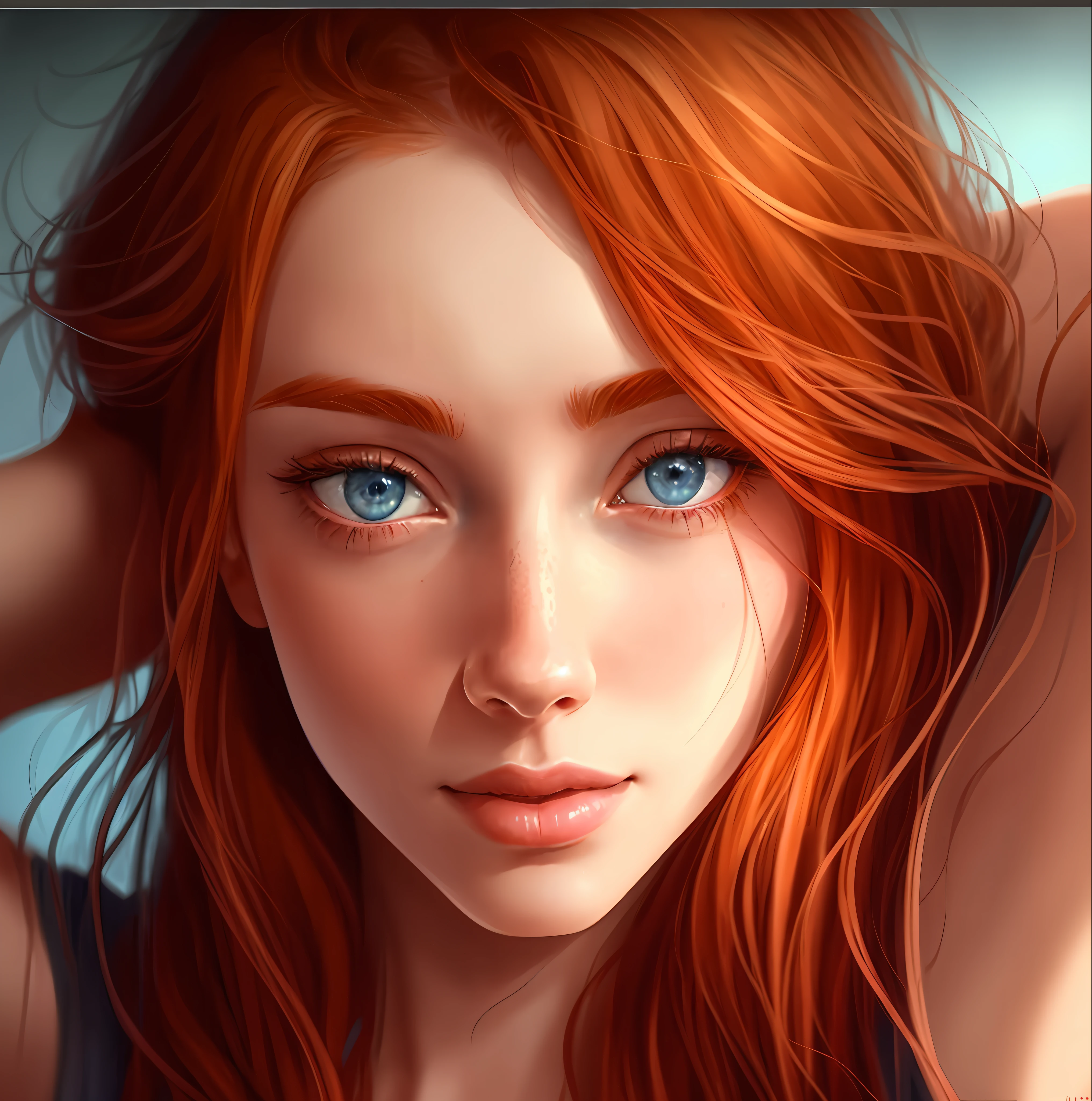 redhead haired girl with blue eyes and red hair, realistic artstyle, realistic art style, realistic digital painting, realistic digital art 4 k, realistic digital art 4k, realistic digital illustration, realistic digital drawing, realistic digital art, realistic cute girl painting, stunning digital illustration, realism artstyle, beautiful digital illustration, digital painting style, photorealistic artstyle, detailed digital painting