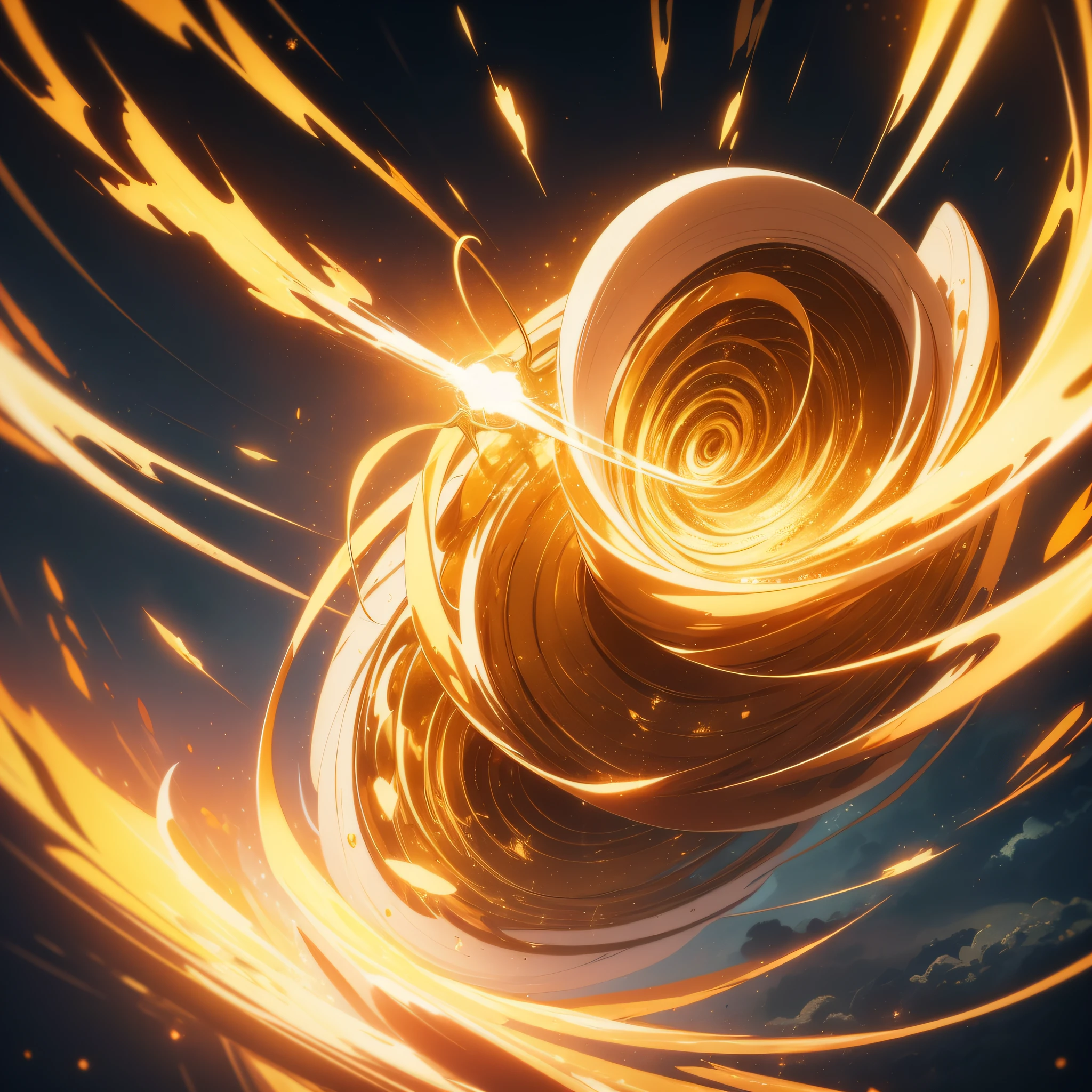 A dazzling golden light, swirling shape formed by gold in the air (best quality: 1.1) (anime style 1.5) (masterpiece: 1.3) with unparalleled masterpiece, surreal 8K, perfect artwork, super detail, best quality, masterpiece 4K wallpaper aesthetics, masterpiece, award-winning artwork, official art, cinematic lighting