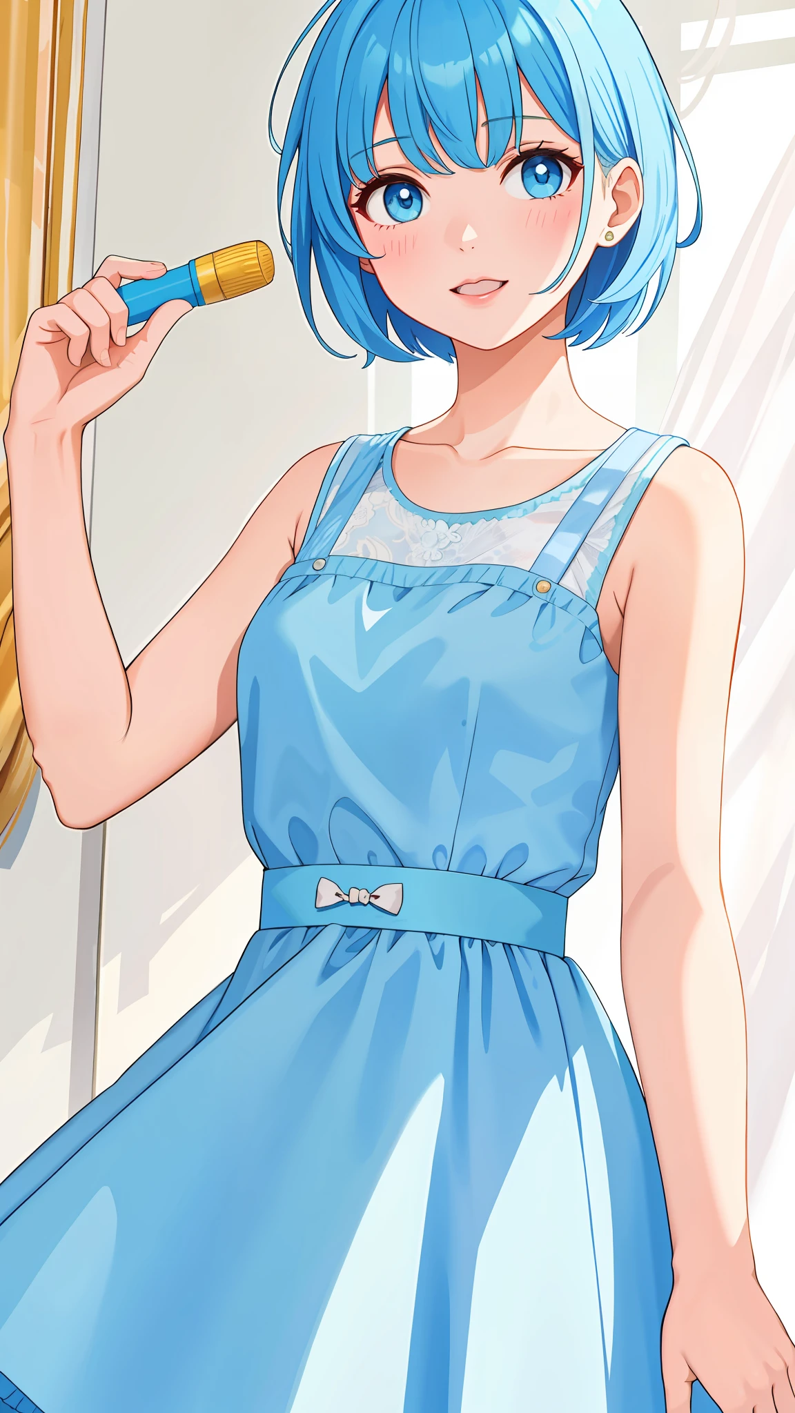 1 girl, masterpiece, best quality, light blue dress, short hair