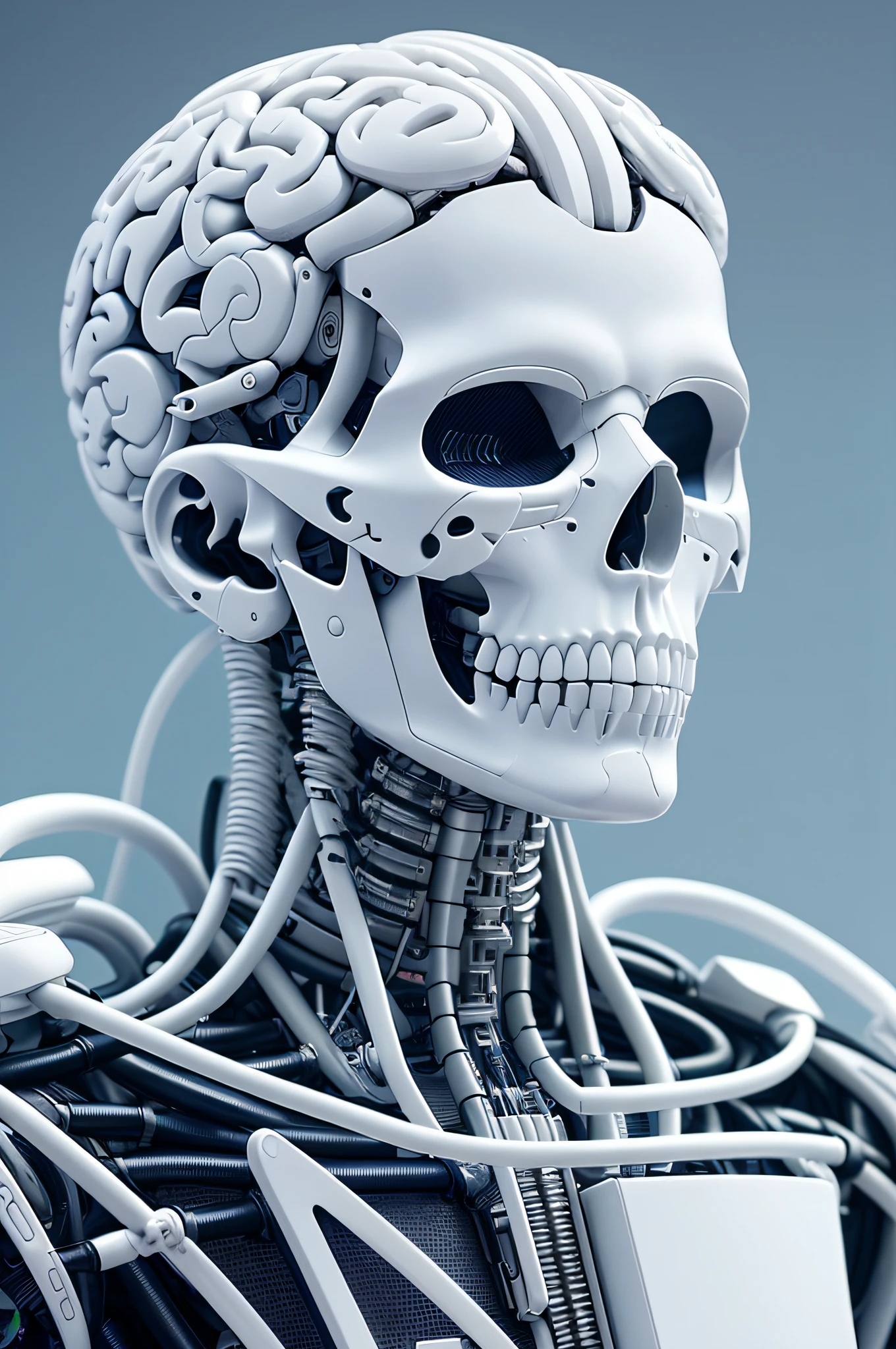 electronic system on humanoid head |male skull| with a visible detailed brain | with a visible detailed heart| fios de cabo de músculos| biopunk| cybernetic| cyberpunk| white marble bust| Canon M50| 100mm| sharp focus| slick| hyperrealism| Highly detailed | intricate details| Sculpted by Michelangelo