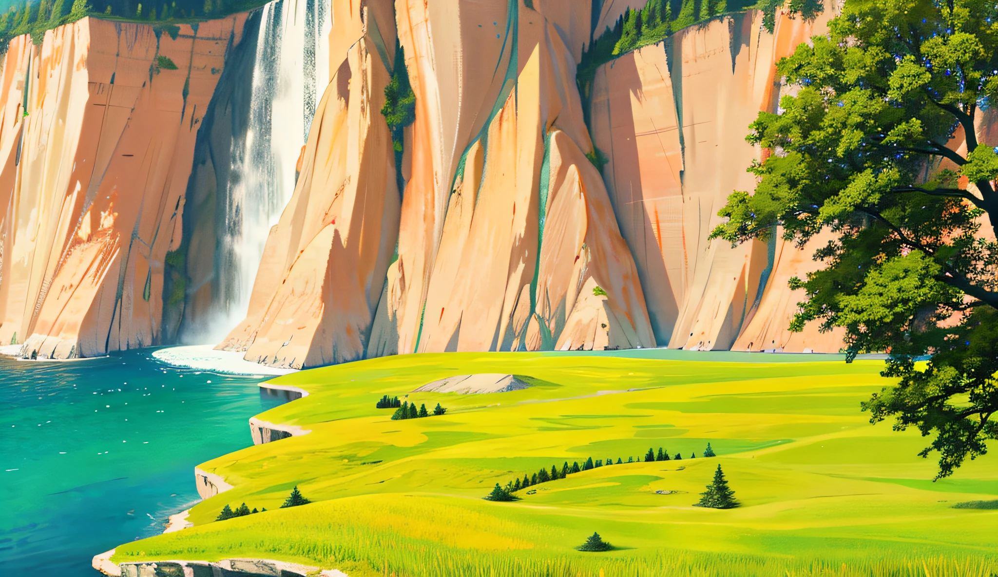 Trees and mountains with lake, trees and cliffs, banners, rock cliffs, nature background, natural scenery, rock foreground