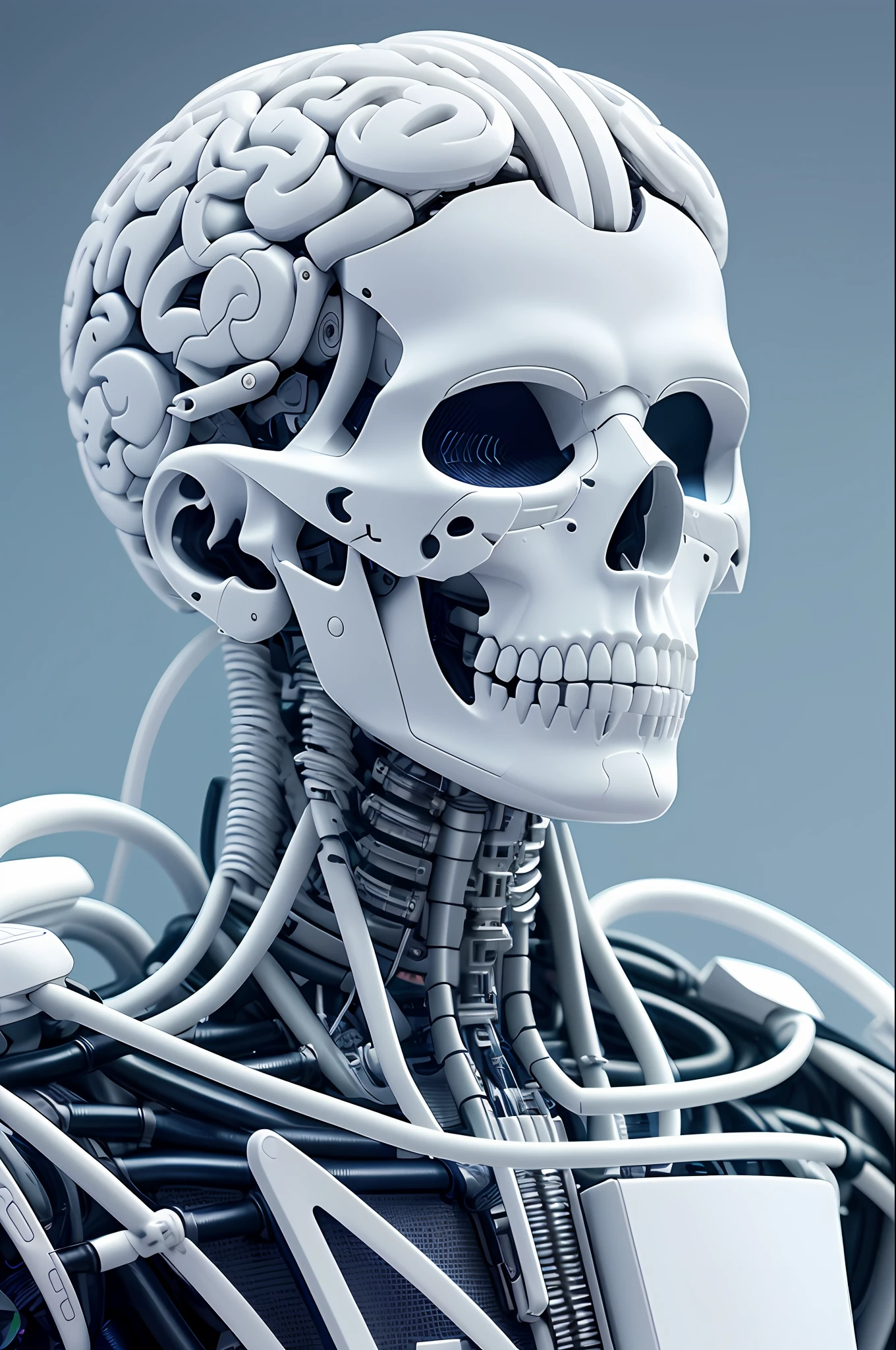 electronic system on humanoid head |male skull| with a visible detailed brain | with a visible detailed heart| fios de cabo de músculos| biopunk| cybernetic| cyberpunk| white marble bust| Canon M50| 100mm| sharp focus| slick| hyperrealism| Highly detailed | intricate details| Sculpted by Michelangelo