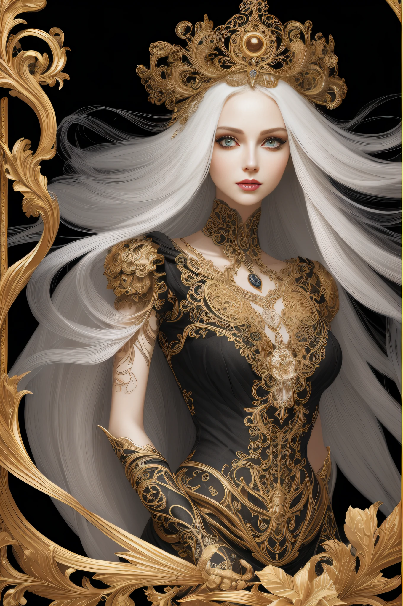 (analog style),(photorealistic:1.3), (skeleton like:0.4), ((female ornate princess)), (with white long flowing hair), (bright beautiful eyes), trending on artstation, flowers of hope by Jean-Honor Fragonard, Peter mohrbacher, hyper detailed, insane details, stunning, intricate, elite, art nouveau, ornate, liquid wax, elegant, luxury, Greg Rutkowski, ink style, sticker, vector-art beautiful character design, double exposure shot, luminous design, award winning, masterpiece, amoled black background, pale skin, subsurface scattering,