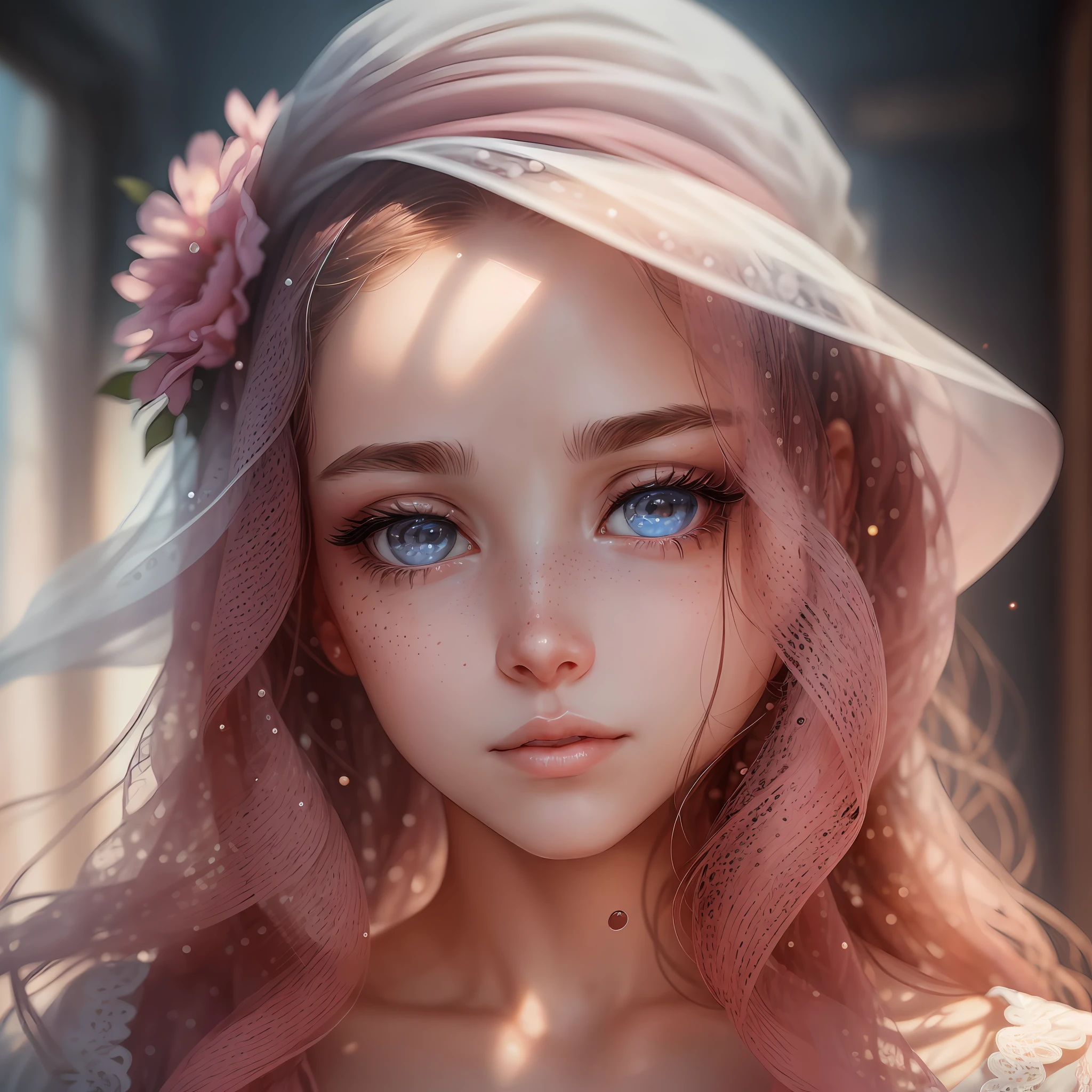 Her eyes, a deep ocean of emotion, meet yours as her lips, a soft shade of pink, part slightly in anticipation. The zoomed-in view reveals every detail, every freckle, every strand of hair out of place. The beauty of her face is breathtaking, the light hitting her features just right. The moment before the kiss is palpable, a tension filled with excitement and longing. Her face conveys a myriad of emotions - love, desire, vulnerability. The zoomed-in view intensifies the moment, making it feel incredibly personal. In this moment, she is the epitome of beauty and anticipation, a moment captured in intimate detail --auto --s2