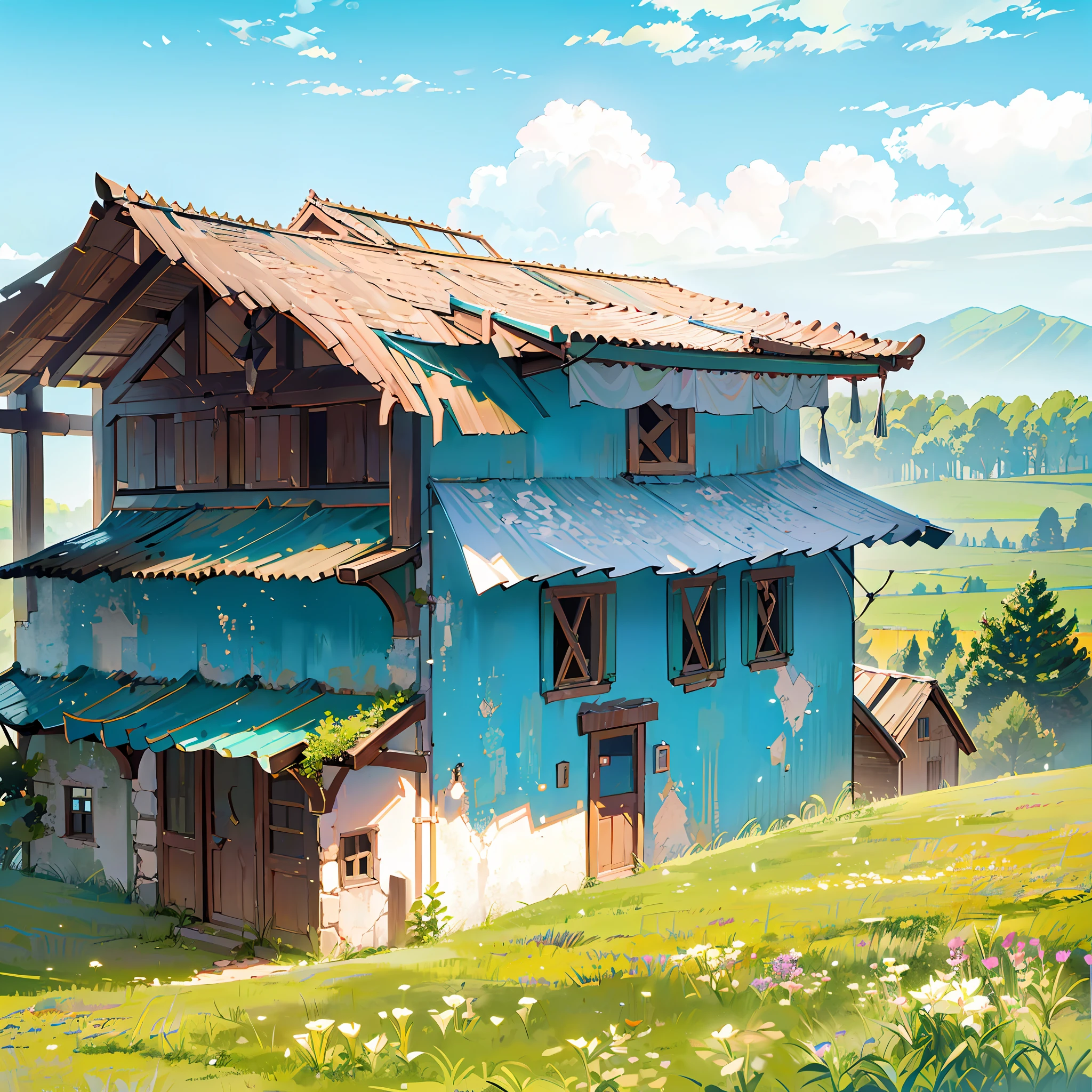 (realistic, photorealistic: 1.37), Create a rural landscape of an abandoned Ukrainian village, with houses and buildings in ruins. --auto --s2