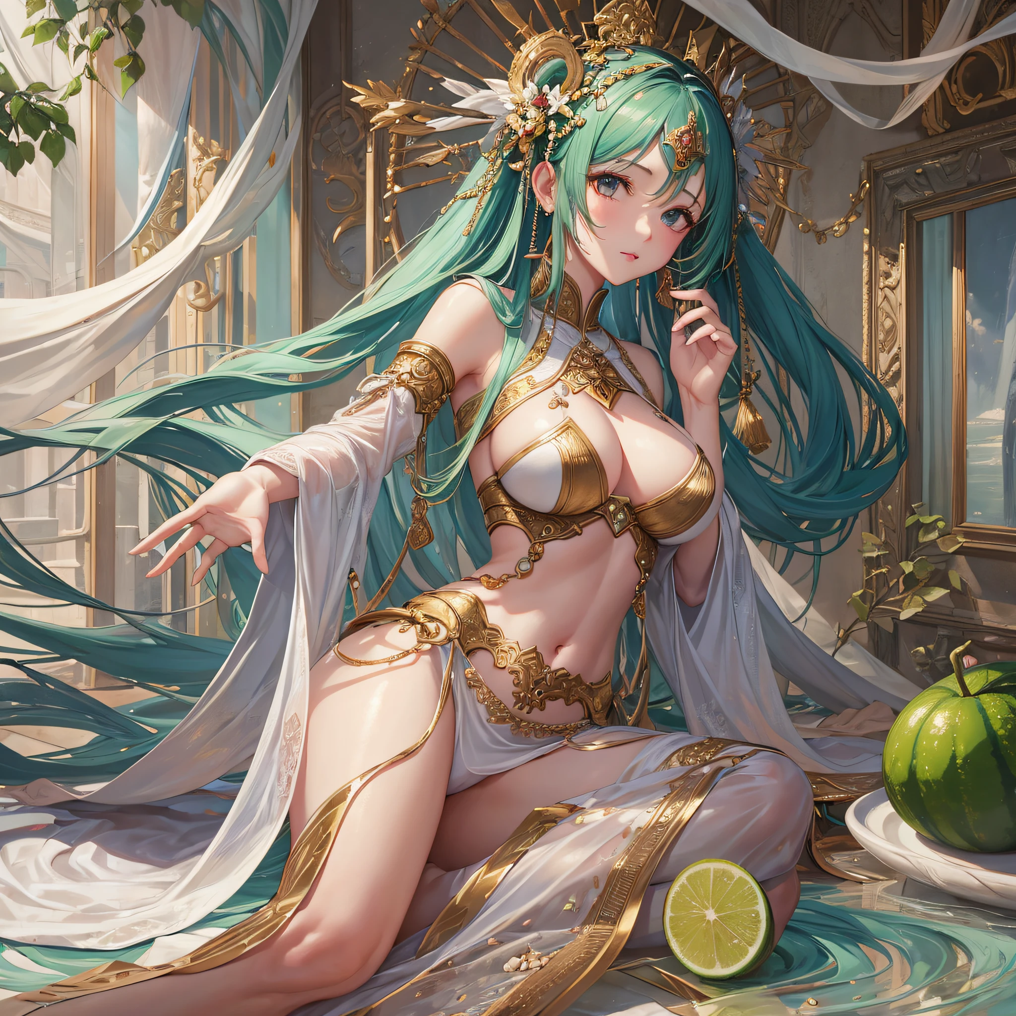 Best quality, masterpiece, high resolution, 1girl, white silk, jade foot, melon seed face, 180, long legs, big breasts, upturned buttocks, gentle, cute. --auto --s2