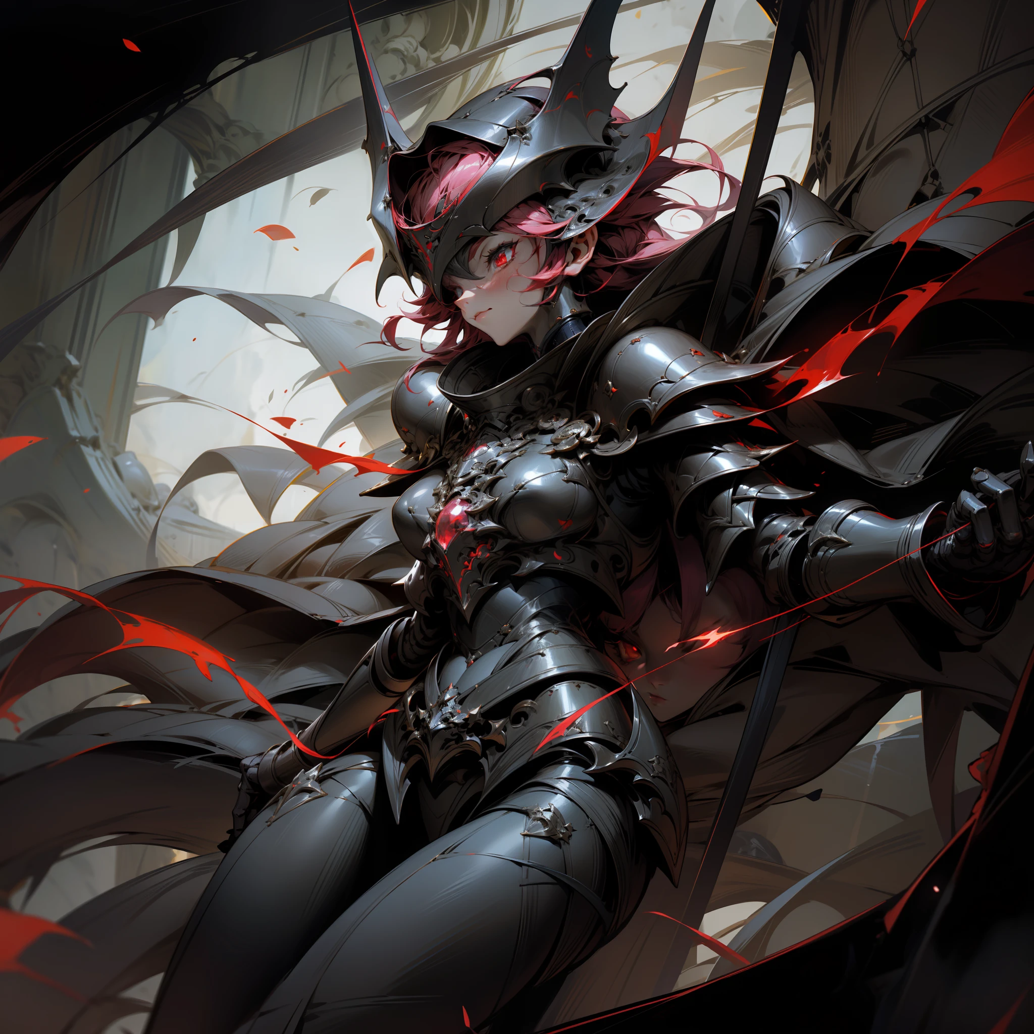 clad in the lusterless black armor, with two ruby flames burning in the deep shadows of the visor, she looked like an incarnation of pure darkness, a noble demon send to wage war against heaven from the depths of hell