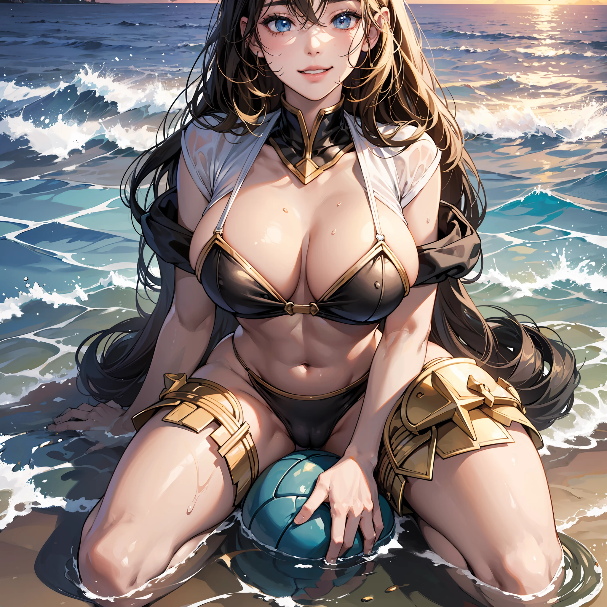 Female blonde, 18 years y, bigpen legs,10k quality, Anime Blastoise pokemon The highest quality, atlantis, full body detail, golden proportion, (theater lighting: 0.7), masterpiece, spectator angle shot, beautiful smile, (tanned Italian women) (cameltoe) (cute small breast stiff n, looking smosteriously excited, crouched on the shores of the sea, extending thighs, long messy black hair (wearing wet white shirt), sunset, full body curvy portrait, perfect face, amazing eyes, vivid details, (highly detailed skin), highlight lighting, depth of field, old camera, conscious, digital grain, war photography, perspective angle of view photoshoot, bottom to top --auto --s2