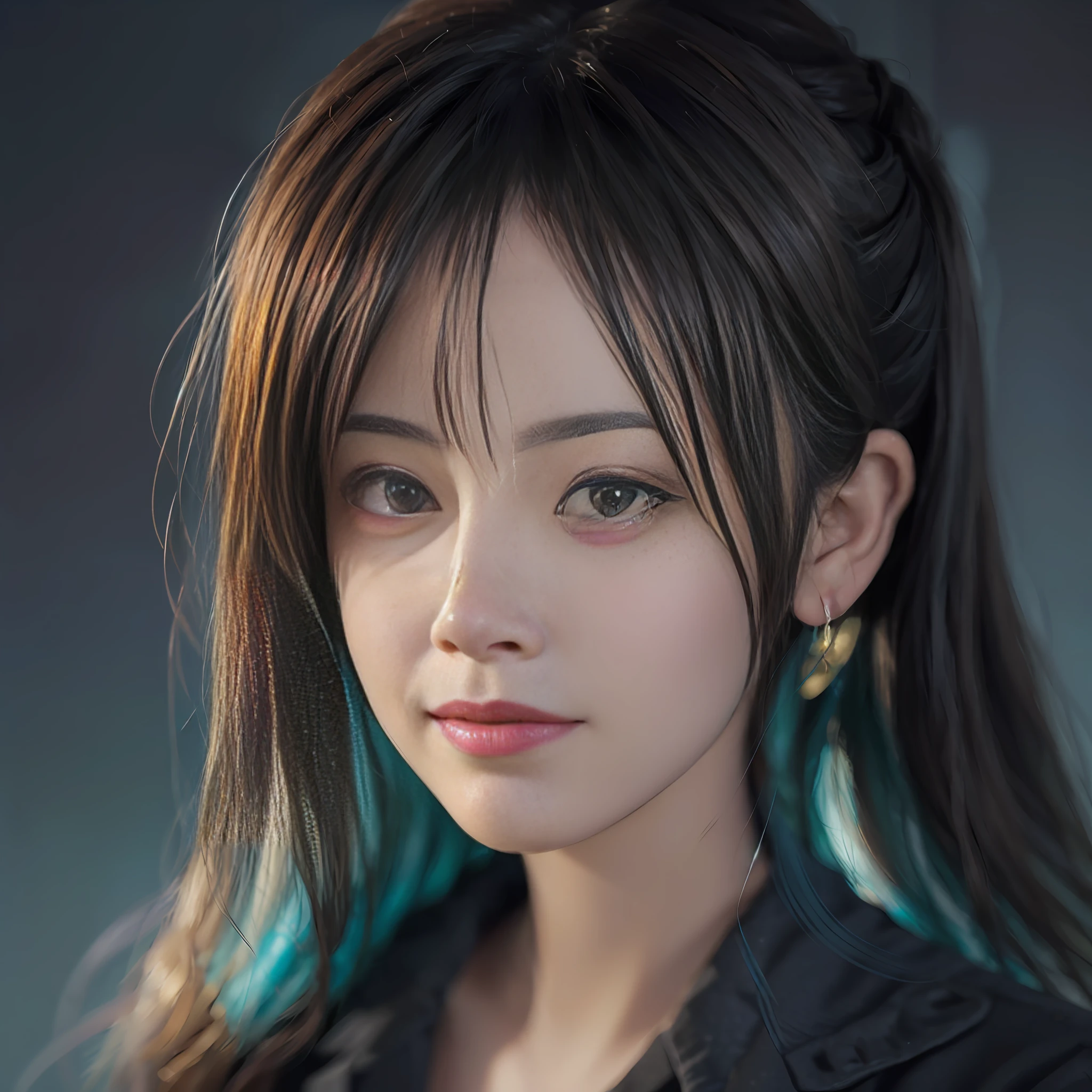 (pre-focused), (Darkness: 1.6), Complete Anatomy, Japan Idol, hyper-realist female portrait by David Hockney and Alphonse Mucha, fantasy art, photoreal, dynamic lighting, art station, poster, volumetric lighting, highly detailed face, 4K, award-winning, one girl, in the dark, 16 years old, Deep shadows, high key, cowboy shot, (formal attire: 1.4), ponytail, long straight-haired alafed woman in white shirt, no buttons, realistic. Chen Yi, realistic portrait photo, soft portrait shot 8k, beautiful realistic face, realistic young anime girl, photorealistic anime, stunning face portrait, high quality portrait, photorealistic beautiful face, cute lifelike portrait, realistic beautiful face, photorealistic anime girl rendering