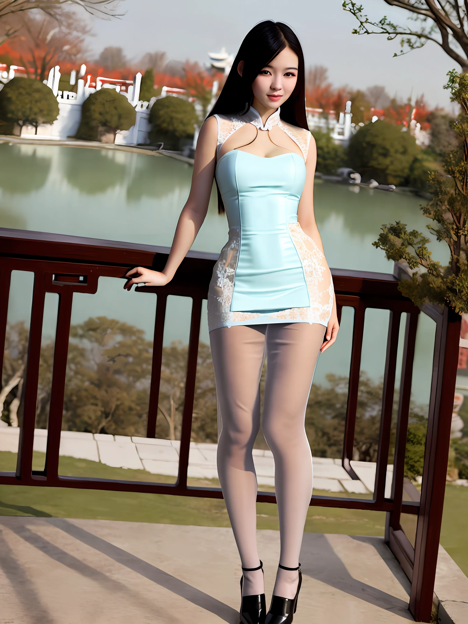 (best quality, masterpiece:1.2),ultra detailed,(photo realistic:1.4),solo,cute girl,seethrough_china_dress,