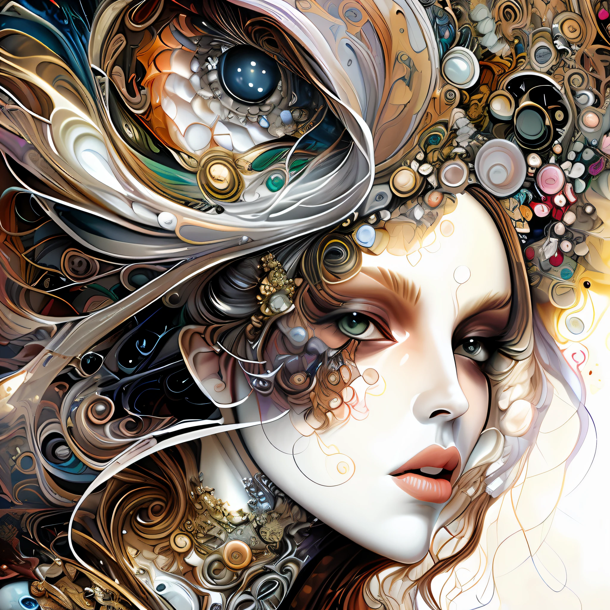 photo (FractalWoman style:1) a close up of a painting of a woman's face