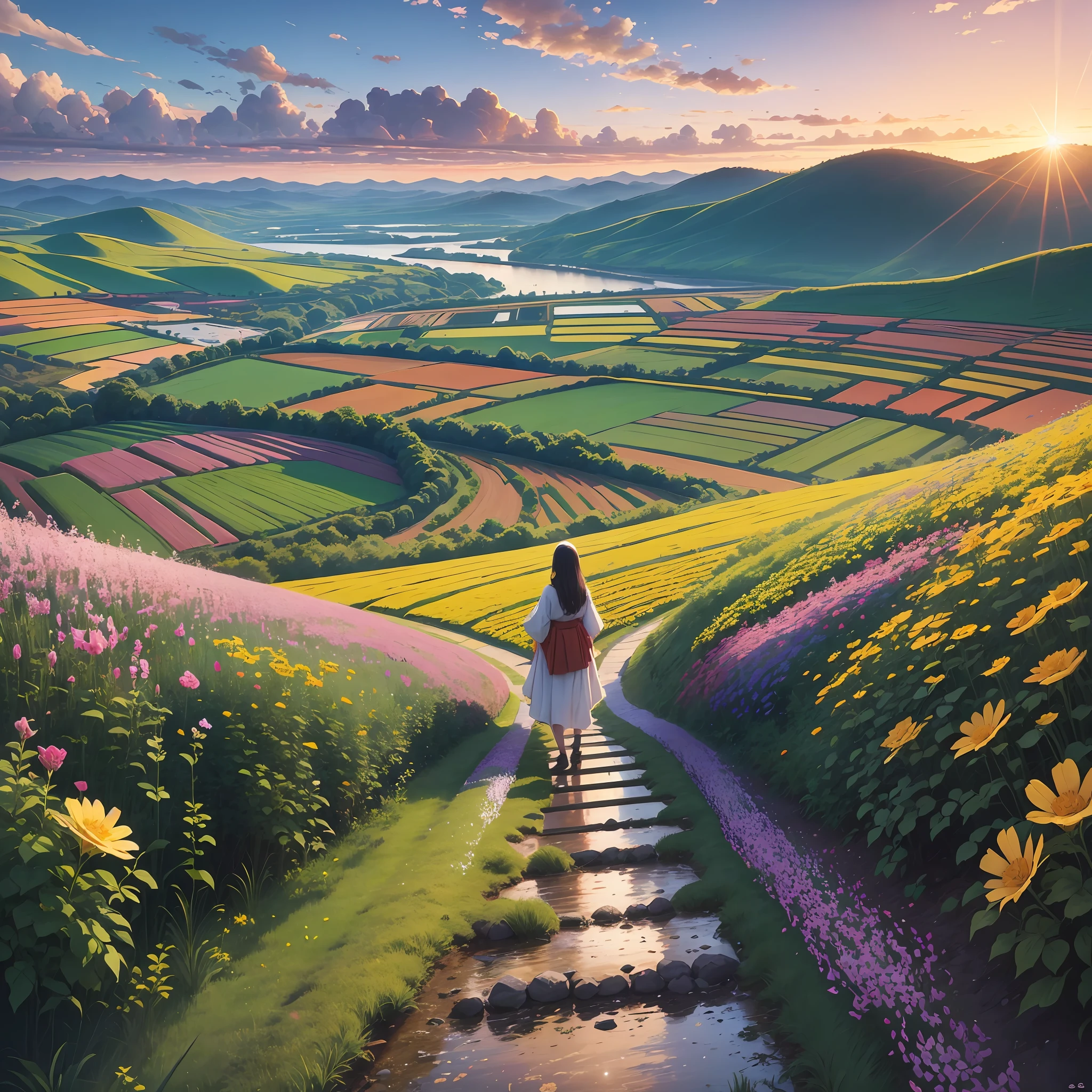 best quality, masterpiece, Capture the beauty of a colorful sunset, a field of flowers in full bloom or a moving waterfall. --auto --s2