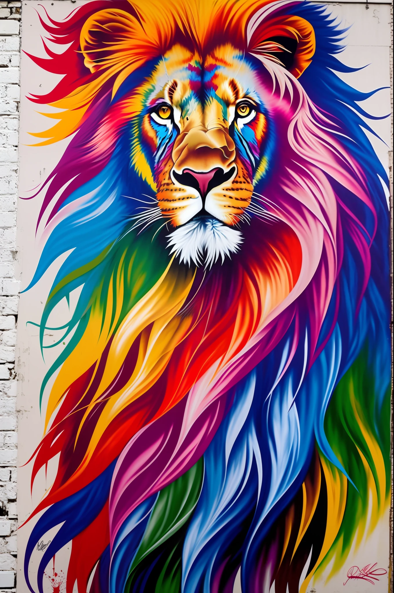 Lion, eduardo Kobra street artist,realistic,colorful 16k,very detailed,extreme mane,
