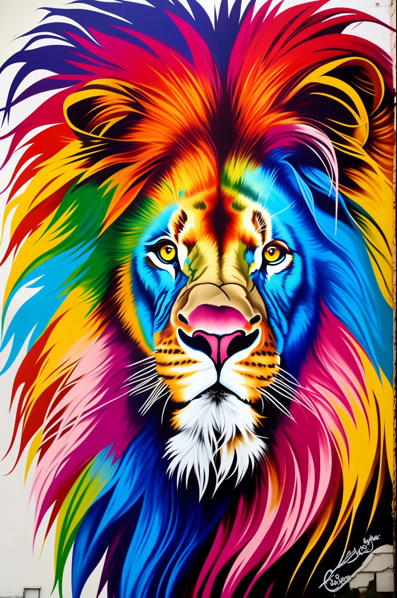 Lion, eduardo Kobra street artist,realistic,colorful 16k,very detailed,extreme mane,