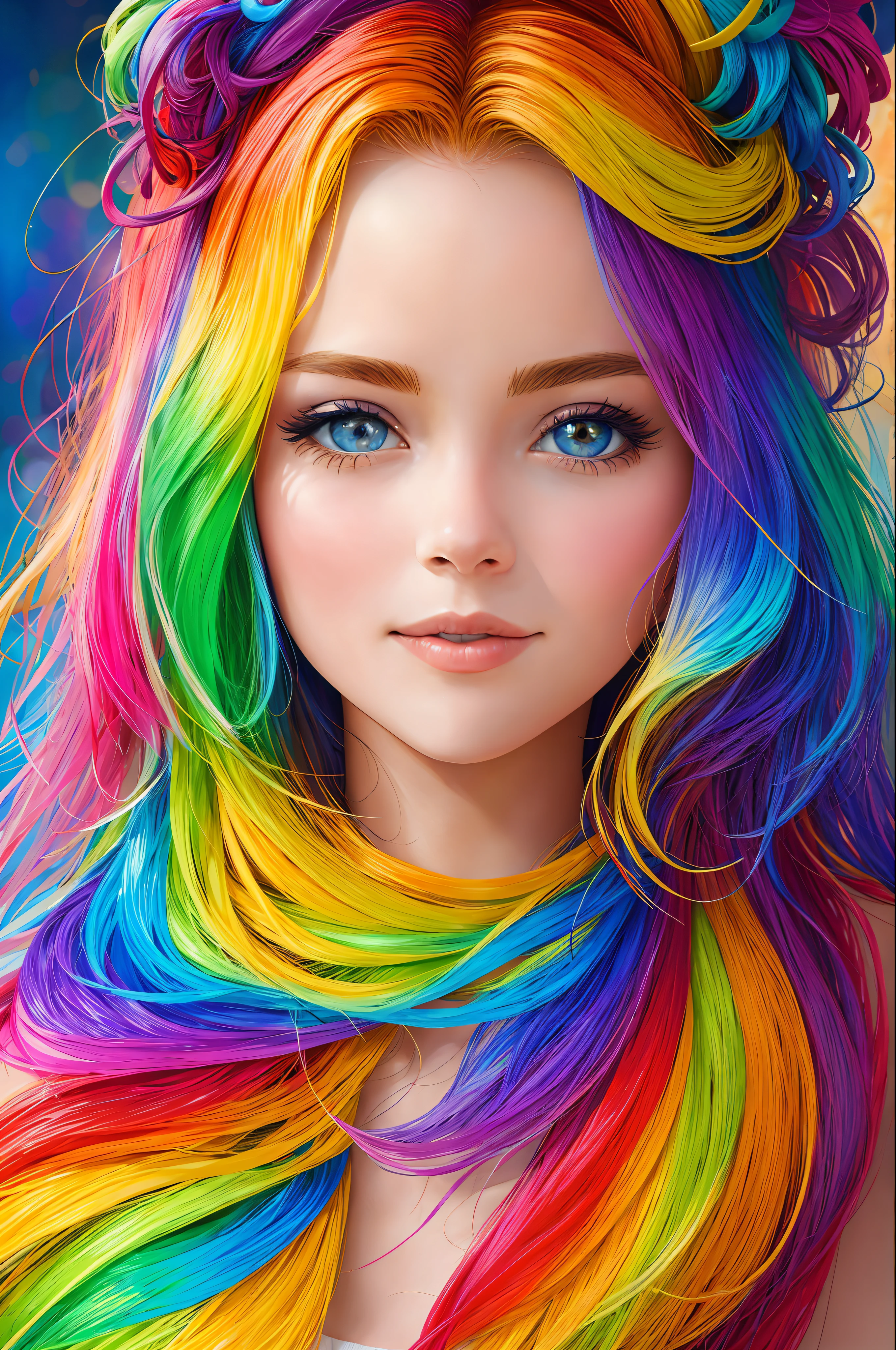 masterpiece, best quality, (realistic, highly detailed), rainbow girl,
