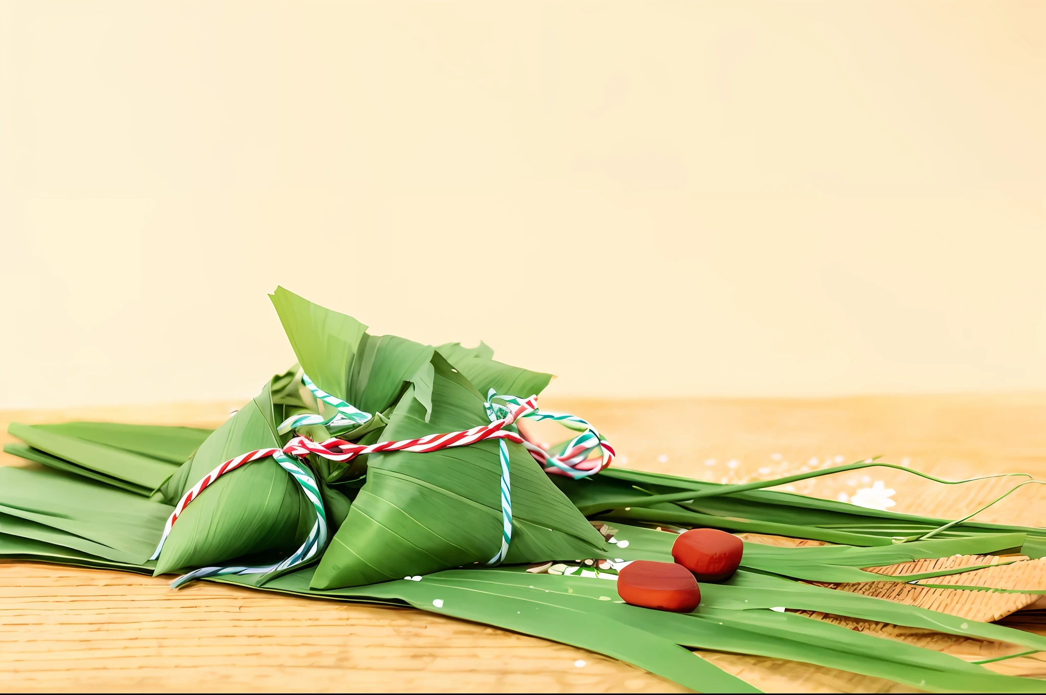 there is a bunch of food wrapped in banana leaves on a table, holiday, leaves and simple cloth, hut, chest covered with palm leaves, holiday season, close up of iwakura lain, on a wooden tray, in style of thawan duchanee, traditional, festive, print ready, celebration, seasonal, wooden, happy!!!, little, exclusive