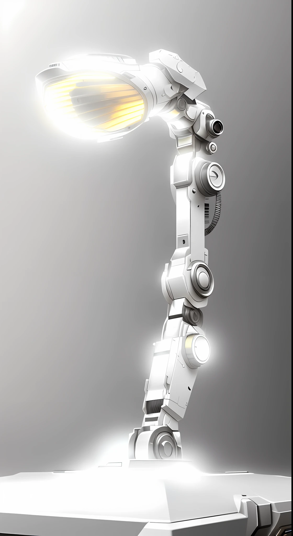Close-up of light on white surface, white background, zoom arm, ambient occlusion rendering, plating arm, robot left arm, ambient occlusion: 3, ambient occlusion rendering, one arm of the robot body, ambient occlusion, strong ambient occlusion, ultra-ambient occlusion, robotic arm, desktop lamp
