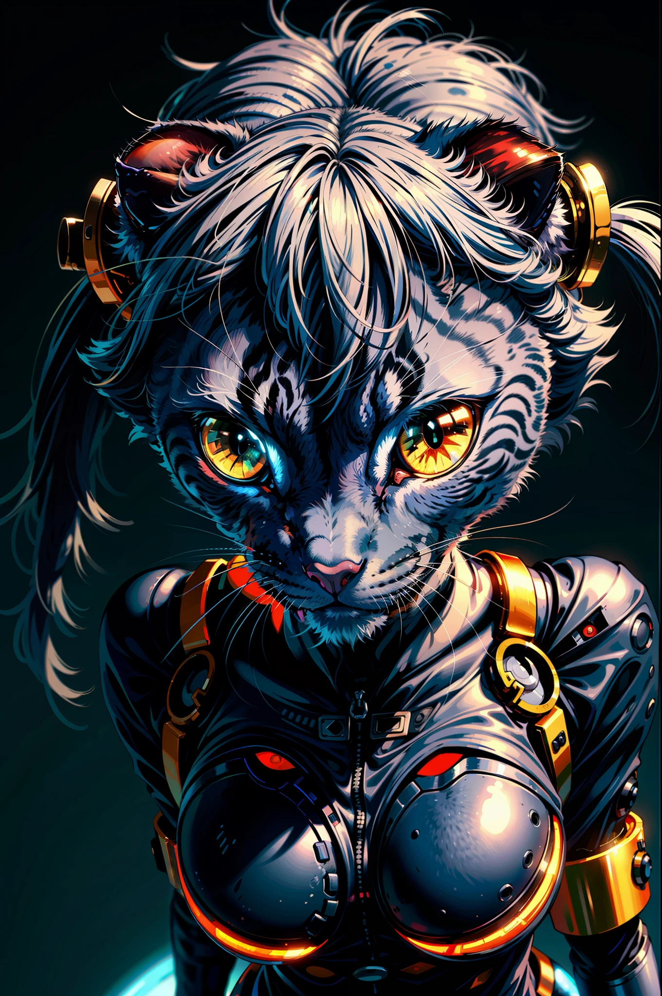 Humanoid cat cyborg, detailed, 8k