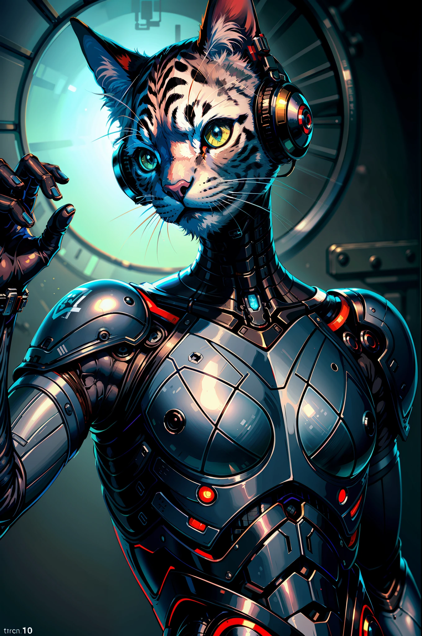 Humanoid cat cyborg, detailed, 8k