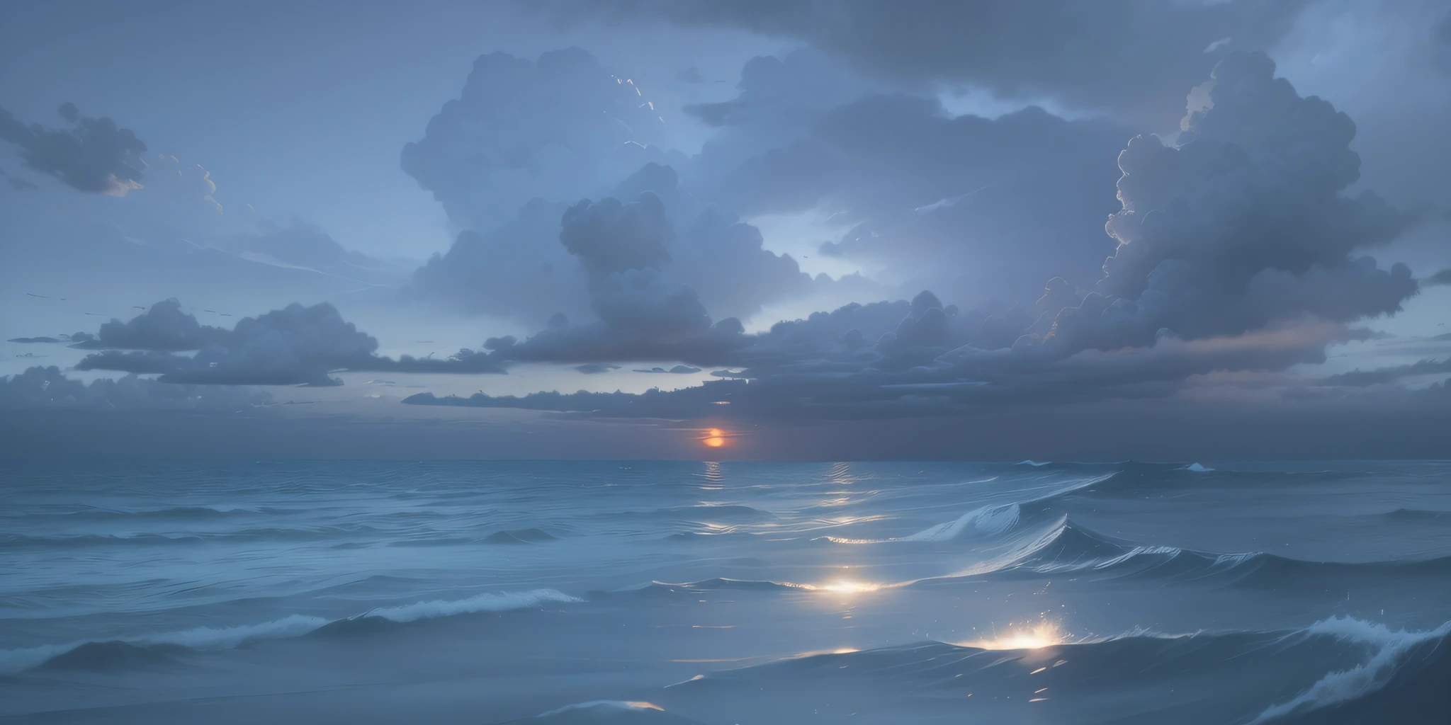There are a lot of dark clouds, realistic sky, dusk with sunset, volumetric light, Ghibli style --auto --s2