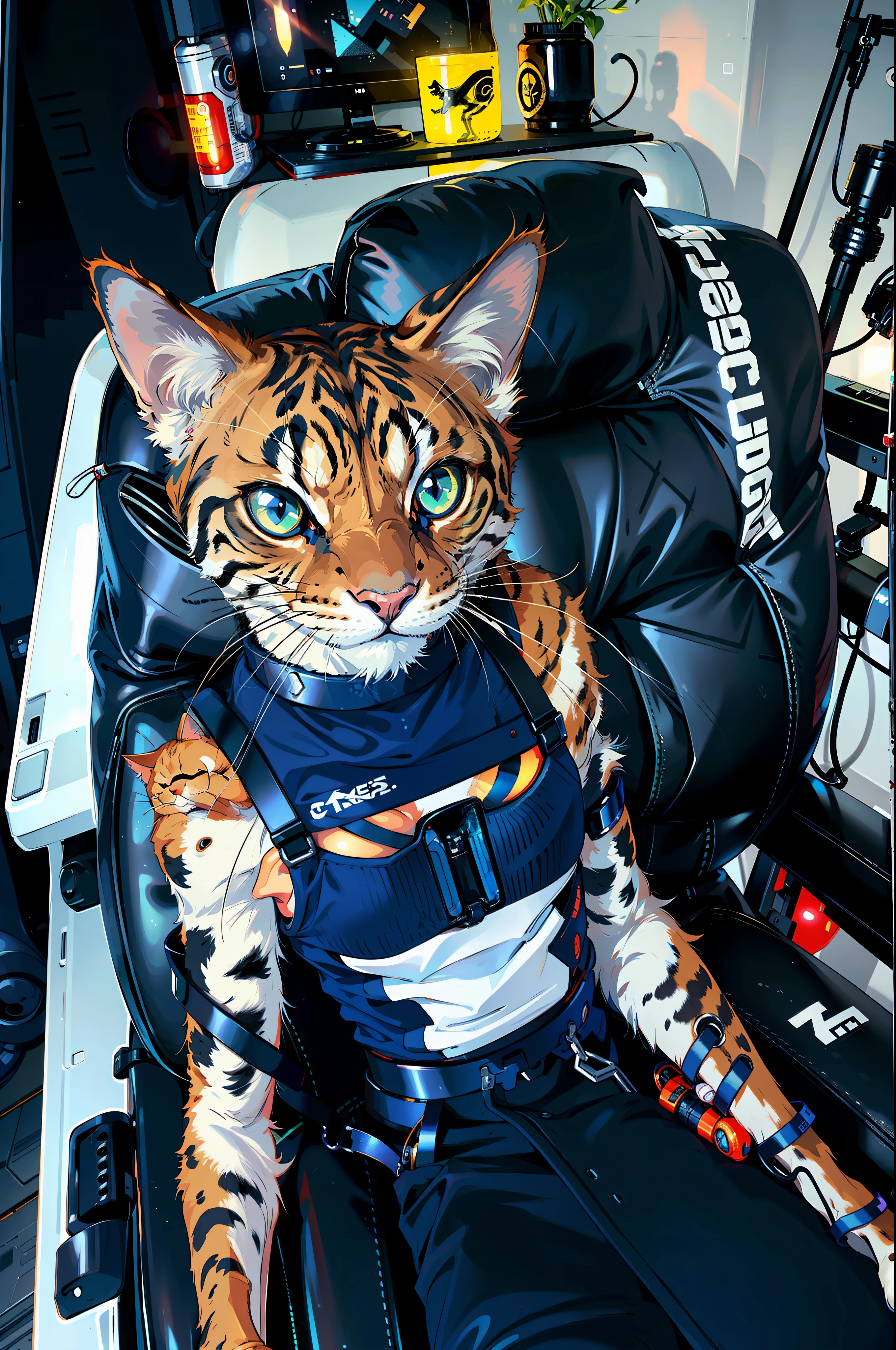 Humanoid cat cyborg, detailed, 8k