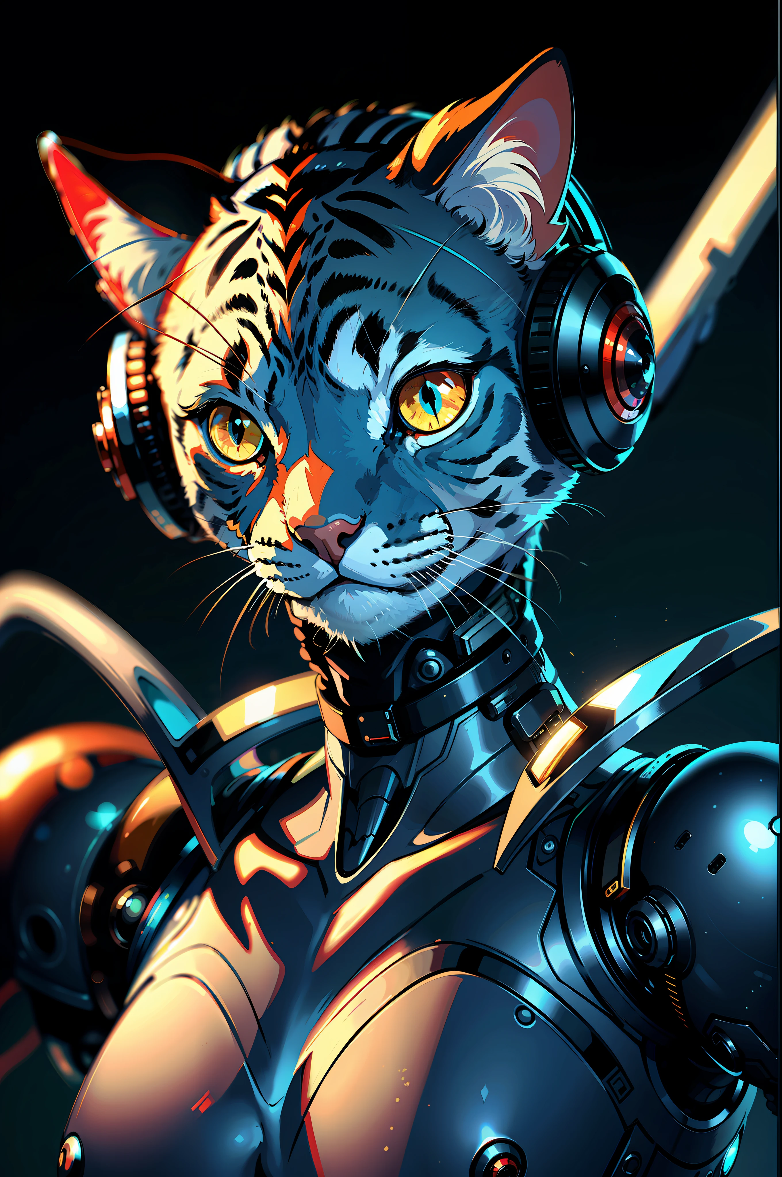 Humanoid cat cyborg, detailed, 8k