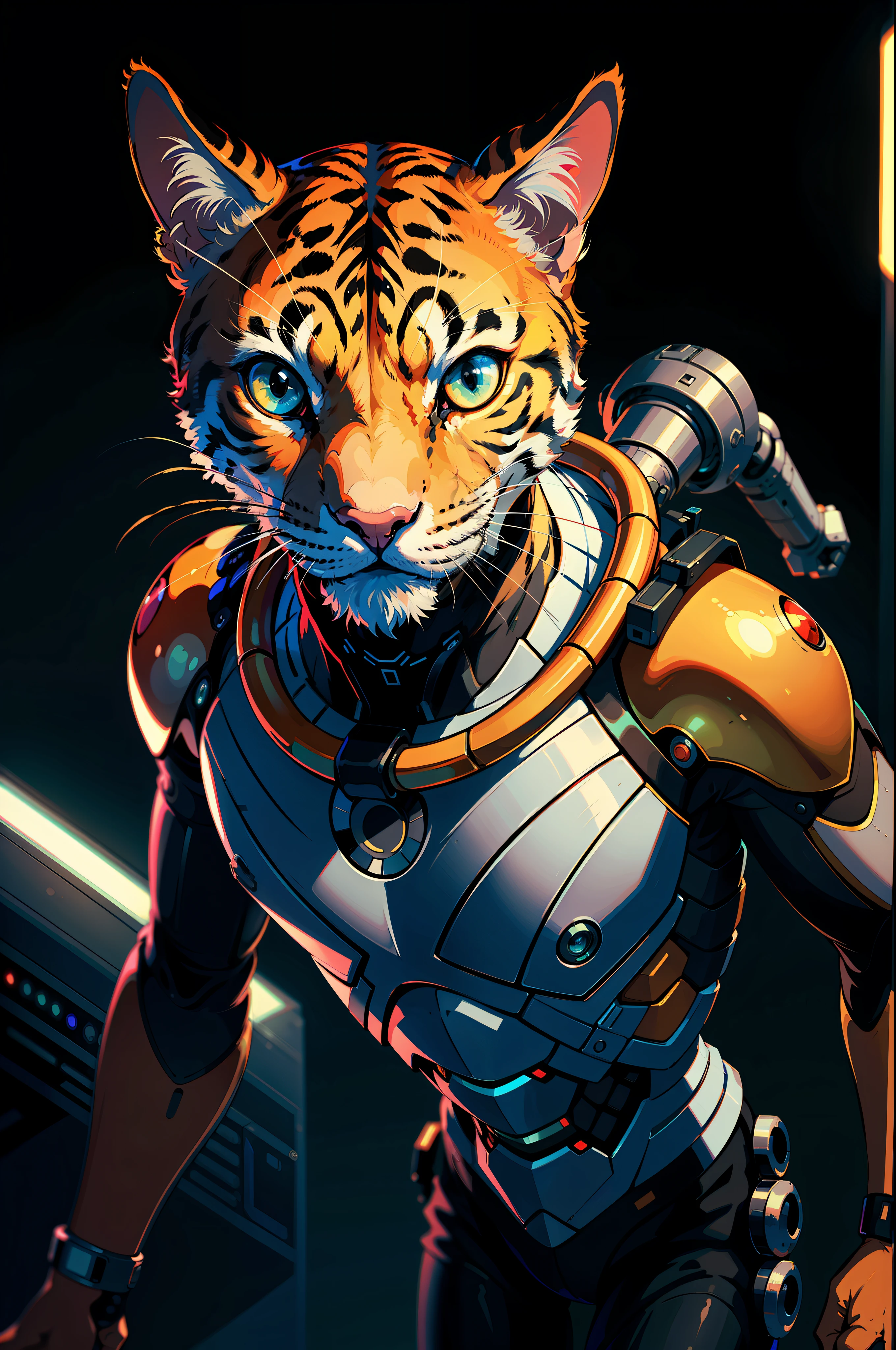 Humanoid cat cyborg, detailed, 8k