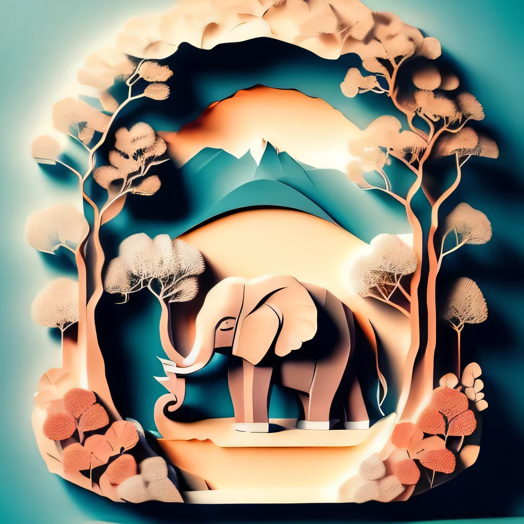 paperai, elephant, portrait, front view, centered