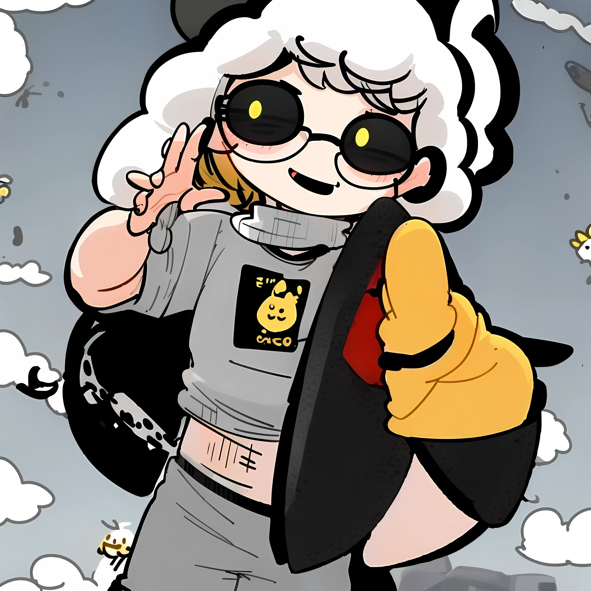 cartoon of a sheep with sunglasses and a yellow shirt, xqcow, sheep, sheep wearing a suit, cartoonish cute, looking heckin cool and stylish, asriel dreemurr, cute:2, negao, umamusume, by Kanbun Master, (((luke chueh))), daoshi, yamy, telegram sticker, loli