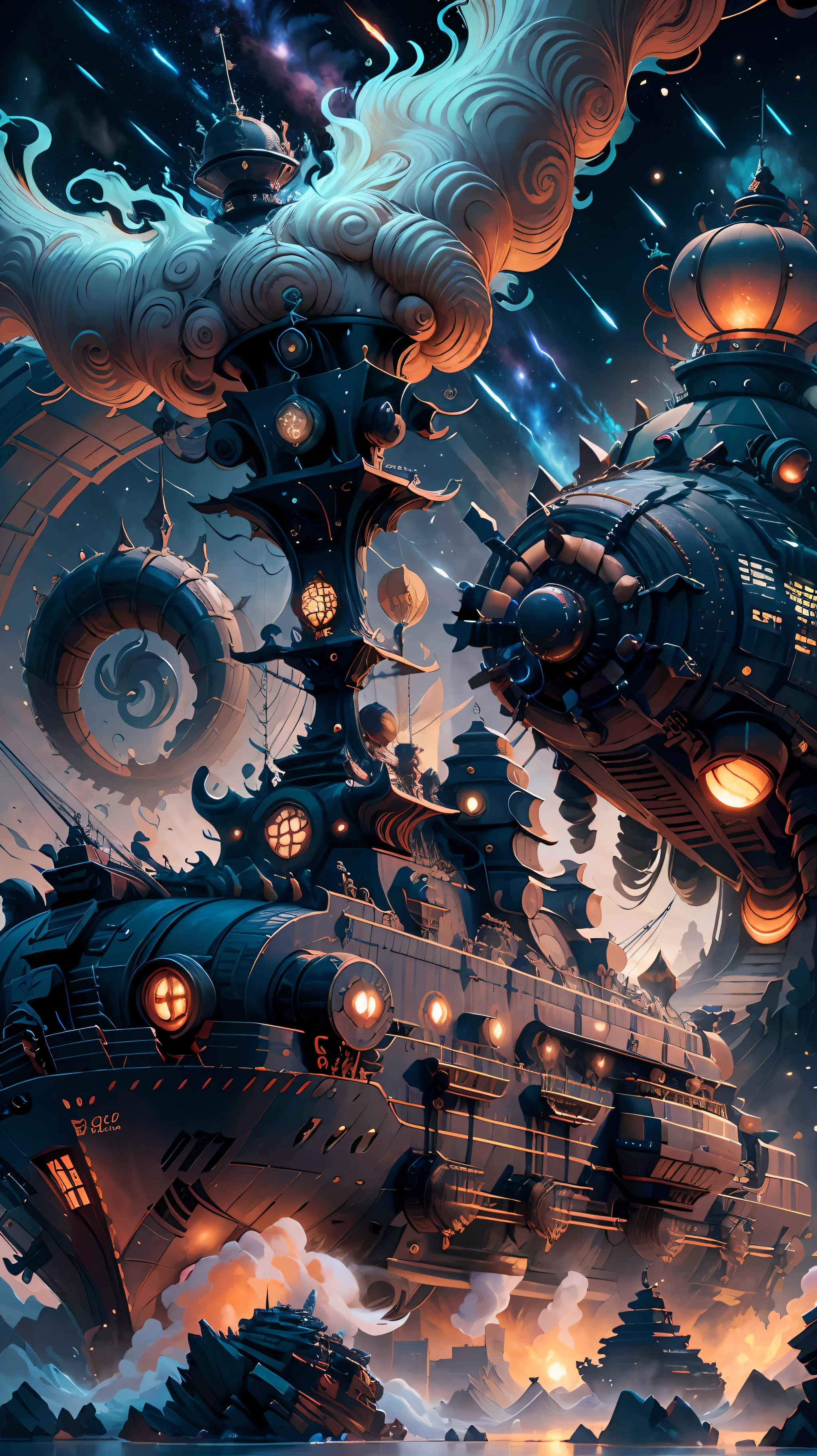 The focal point in the center of the picture is a majestic dragon boat, with a wide hull and graceful lines, and filled with thousands of passengers of all races. Dense nebulae surround the dragon boat, full of mystery and amaze the grandeur of nature. With stunning metallic textures and sparkling milky ways, this painting brings the most dazzling scenes of the universe to life.
In the picture, the vivid dragon at the head of the dragon boat becomes the center of vision, and the unique metal scales shimmer with luster, highlighting its strong vitality. The bright and keen gaze of the dragon head looks far away, which is even more radiant; The tentacles swaying in the wind on the horns are like dragon observers, probing the surrounding environment, giving the viewer a sense of the beauty of the dragon dancing with the universe.
The stars on the left side of the picture move just right to the right, appearing both submissive and respectful, as if to make way for the dragon boat. The Milky Way flashes around the dragon boat like a long sparkling river, suggesting endless cosmic mysteries waiting for passengers to explore.
The hard shell of the hull shows the sense of steadiness and security in the hearts of passengers. In this colorful interstellar journey, it fully embodies the perfect fusion of technology and nature, allowing the ship to navigate the harsh environment.
Dragon boats, brilliant, milky way, nebula, metal, dragon, sparkling. The use of realistic light and shadow processing and strong three-dimensional modeling design highlights the chiaroscuro of the picture, making the whole picture more visually impactful and artistic. --auto --s2