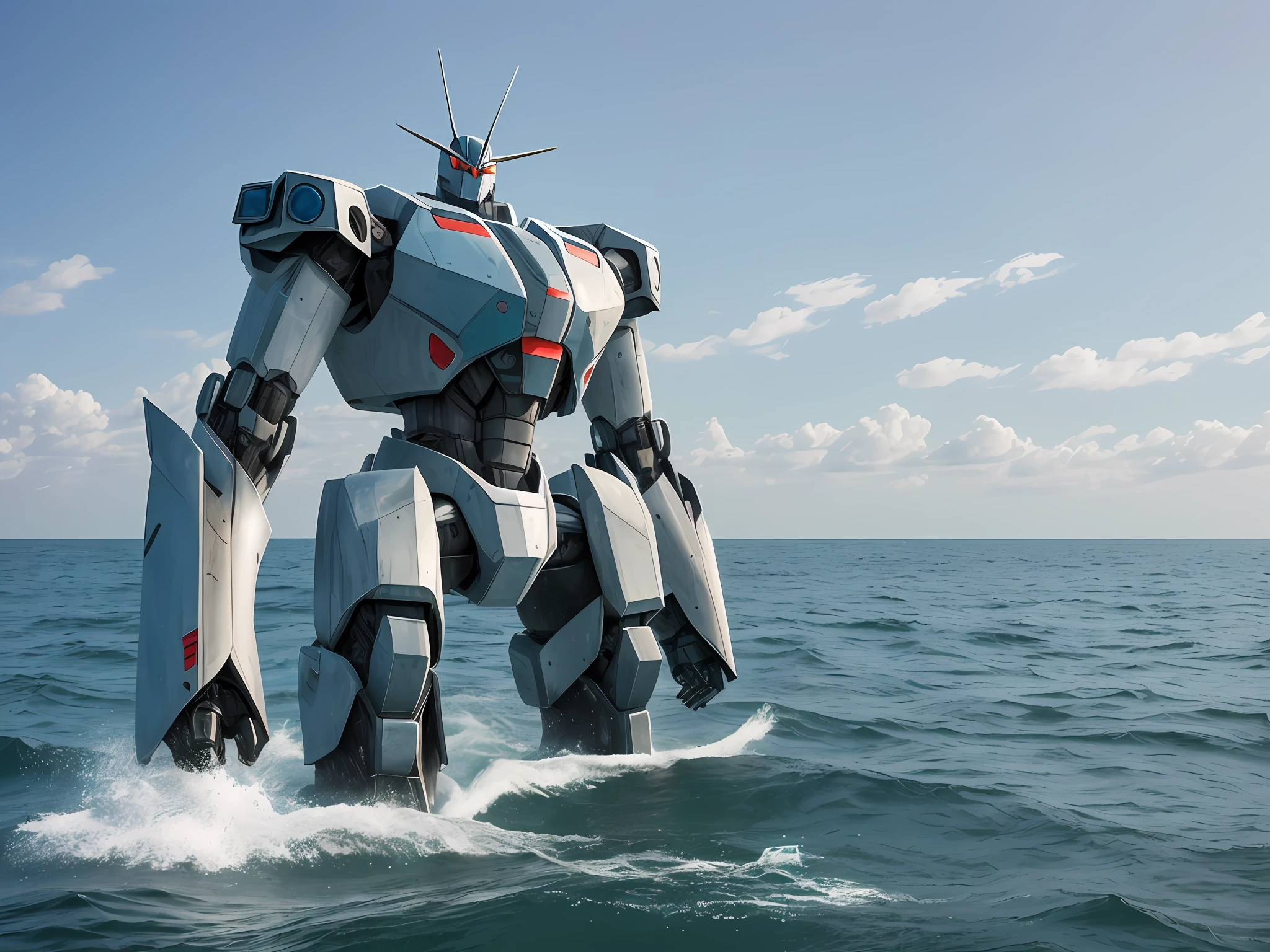 realistic photo of giant robot stand alone in the sea --auto --s2