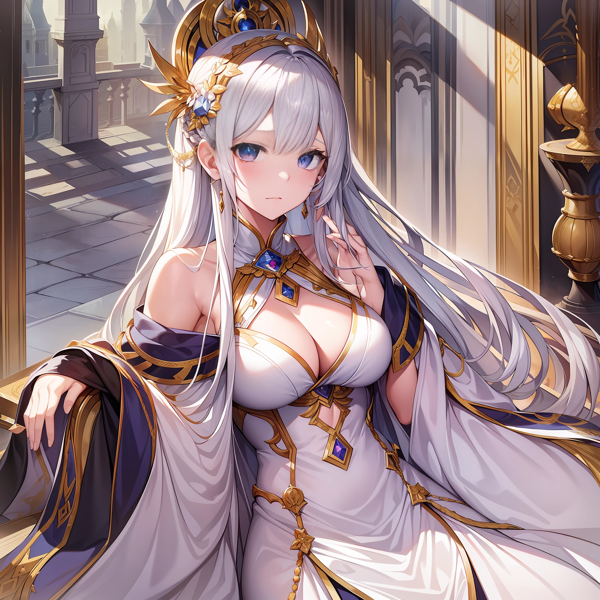 In this palace, a white-haired female emperor sits alone on the throne, tears slipping down unconsciously. She wore a gorgeous white robe, her long hair fell on her shoulders, and her graceful lines and deep eyes expressed her confident and deep temperament. However, at this time, she cried for some unknown reason, and for a while, she even forgot her identity and status.