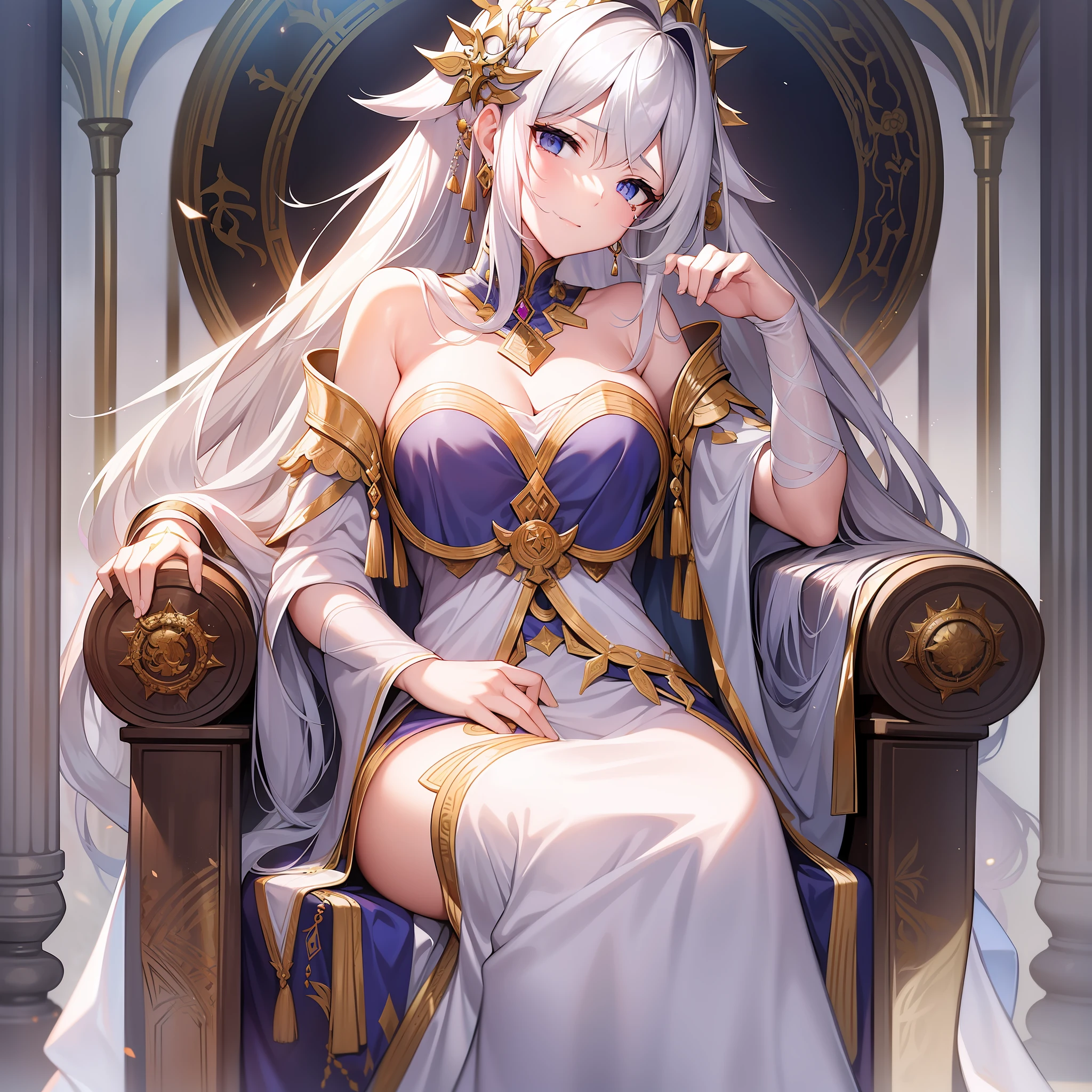 In this palace, a white-haired female emperor sits alone on the throne, tears slipping down unconsciously. She wore a gorgeous white robe, her long hair fell on her shoulders, and her graceful lines and deep eyes expressed her confident and deep temperament. However, at this time, she cried for some unknown reason, and for a while, she even forgot her identity and status.