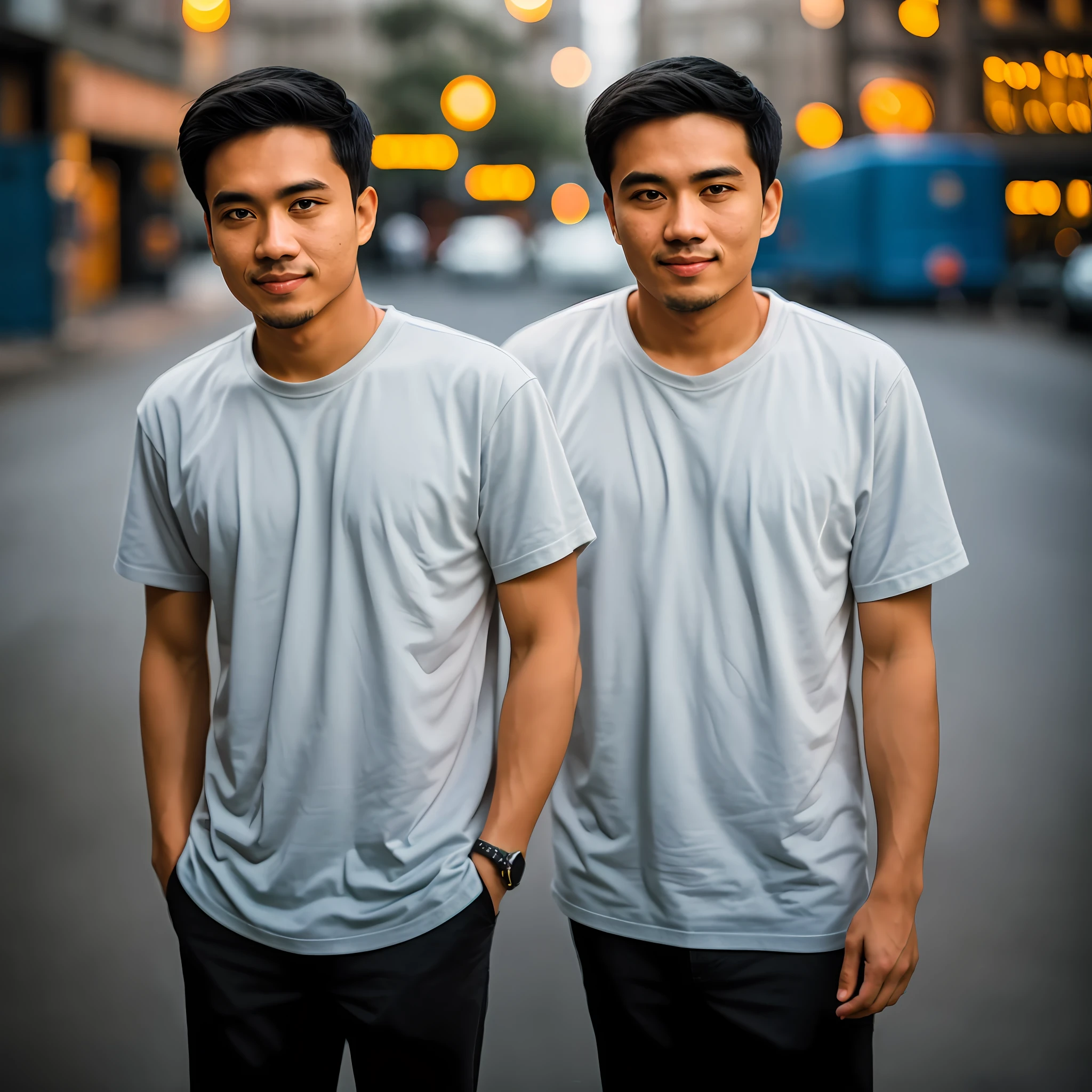 RAW photo, a portrait photo of 25 y.o man in casual clothes, night, city street, (high detailed skin:1.2), 8k uhd, dslr, soft lighting, high quality, film grain, Fujifilm XT3