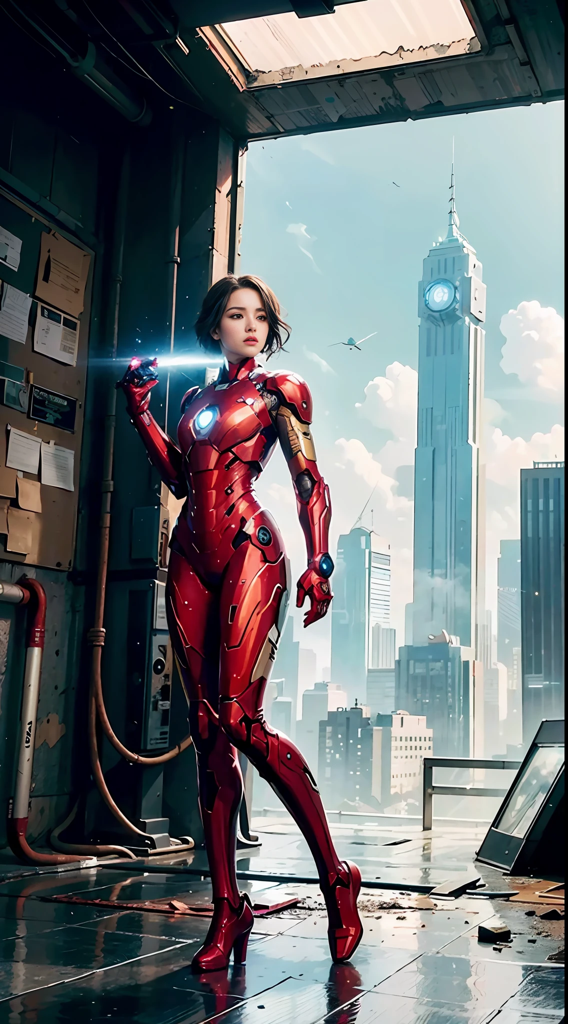 (1girl:1.3), solo,__body-parts__, official art, unity 8k wallpaper, ultra detailed, beautiful and aesthetic, beautiful, masterpiece, best quality, RAW, masterpiece, super fine photo,, best quality, super high Resolution, photorealistic, sunlight, full body portrait, stunningly beautiful,, dynamic pose, delicate face, vibrant eyes, (side view), she is wearing a futuristic Iron Man mech, red and gold, Highly detailed abandoned warehouse background, detailed face, detailed complex busy background, messy, gorgeous, milky, high detailed skin, realistic skin details, visible pores, sharp focus, volumetric fog, 8k uhd, dslr camera, High quality, film grain, fair skin, photorealism, lomography, sprawling metropolis in a futuristic dystopia, view from below, translucent