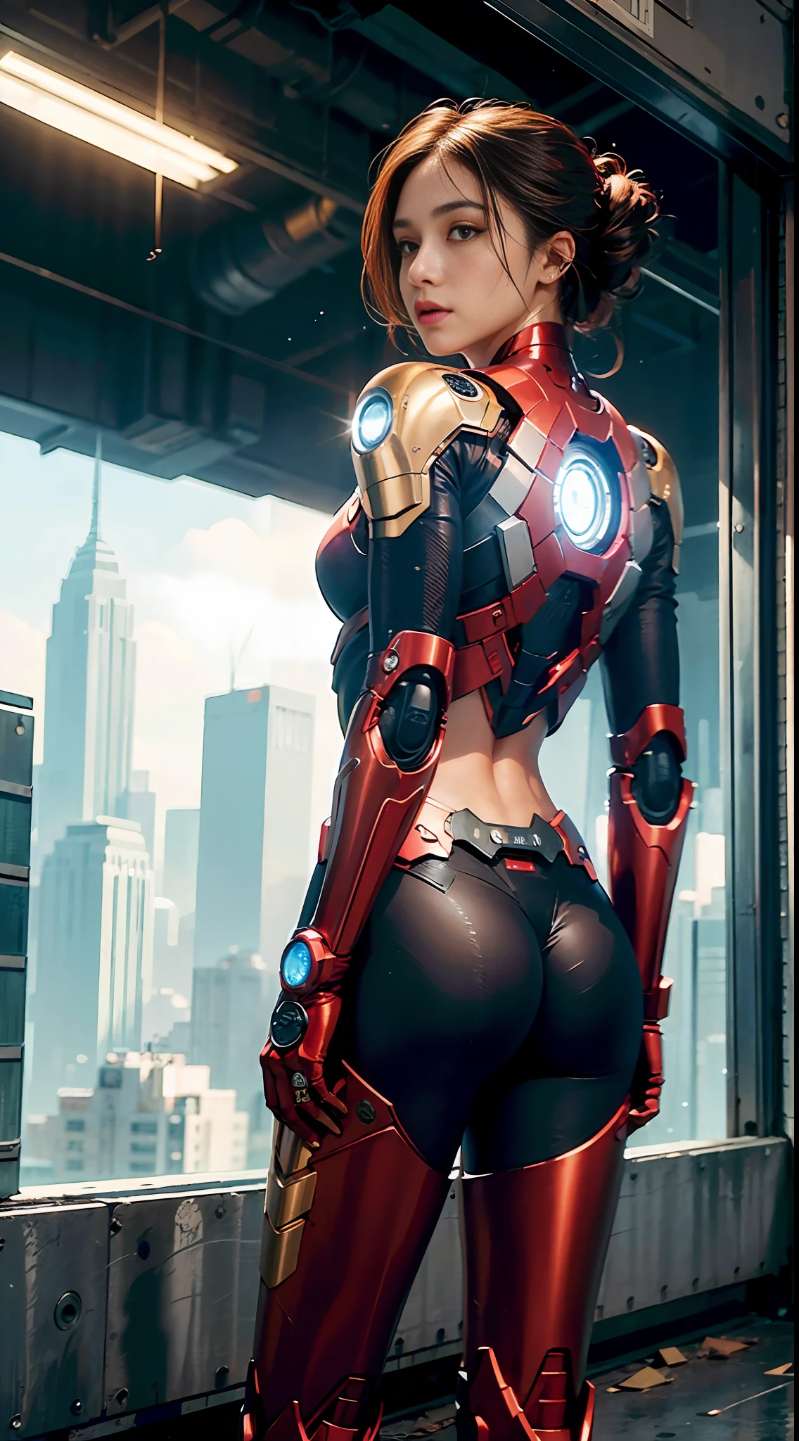 (1girl:1.3), solo,__body-parts__, official art, unity 8k wallpaper, ultra detailed, beautiful and aesthetic, beautiful, masterpiece, best quality, RAW, masterpiece, super fine photo,, best quality, super high Resolution, photorealistic, sunlight, full body portrait, stunningly beautiful,, dynamic pose, delicate face, vibrant eyes, (side view), she is wearing a futuristic Iron Man mech, red and gold, Highly detailed abandoned warehouse background, detailed face, detailed complex busy background, messy, gorgeous, milky, high detailed skin, realistic skin details, visible pores, sharp focus, volumetric fog, 8k uhd, dslr camera, High quality, film grain, fair skin, photorealism, lomography, sprawling metropolis in a futuristic dystopia, view from below, translucent