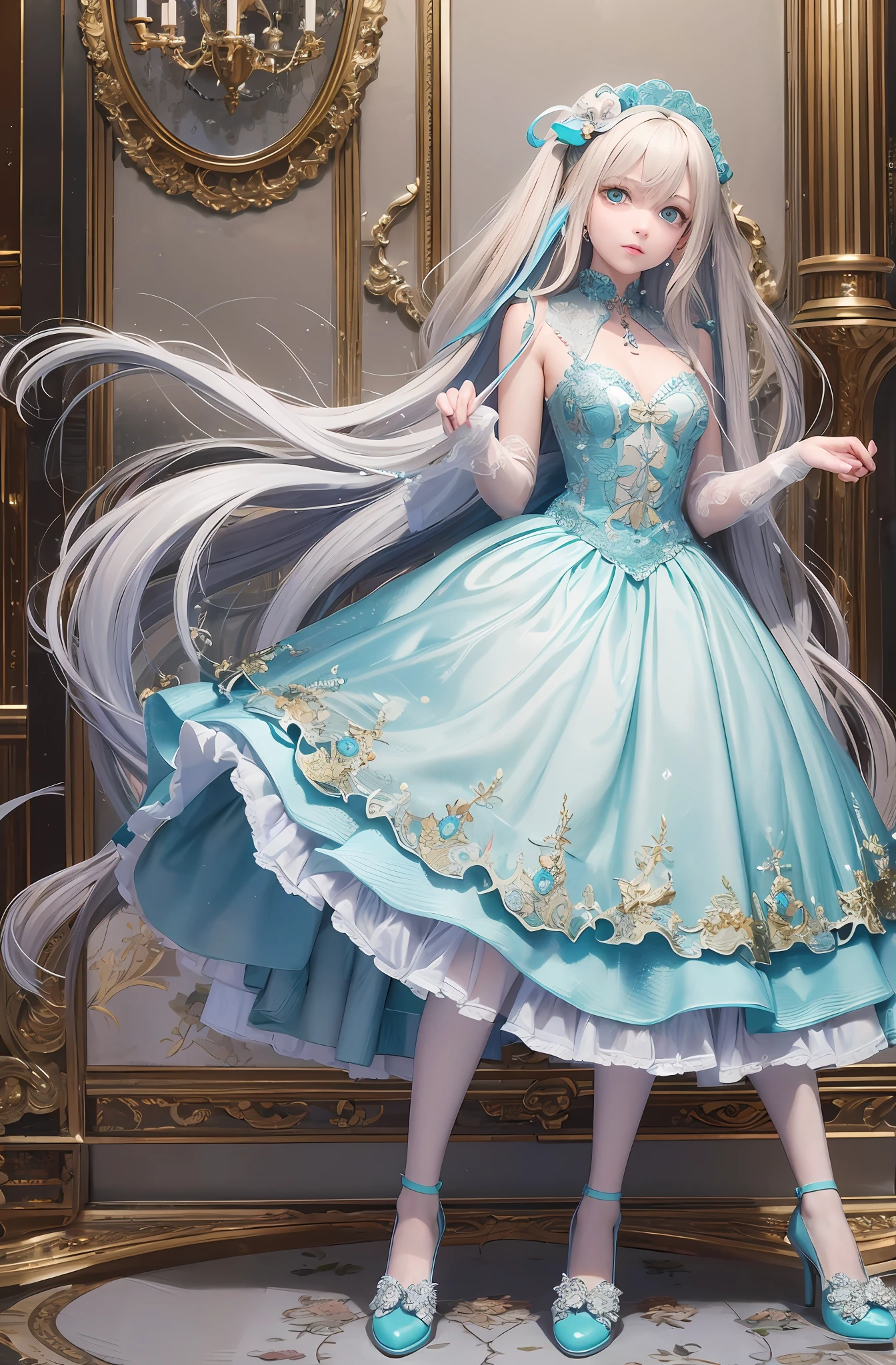 masterpiece,best quality,detail,1 girl, (actress Audrey Hepburn: Svetlana Khodchenkova:0.5), (long bright blonde hair: 1.2), (highlighted hair, turquoise highlights), aqua eyes,  bright pupils, glowing skin, indoors, mansion, high contrast, small , (silver evening dress: 1.3), emotionless, night, klit, medium shot
  Negative hint: (worst quality, low quality: 1.4), monochrome, zombie, watermark, blurry, blurry background, extra fingers, extra numbers, missing fingers, missing numbers, intertwined fingers, extra toes, missing toes,  simple background, nsfw, fully (silver hair: 1.4), realistic, real life,
  Steps: 30, Sampler: DPM++ SDE Karras, CFG Scale: 7, Source Number: 3564242642, Size: 2048x3072, Model Hash: 1faafdd131, Model: Deliberate_v2, Noise Reduction Strength: 0.3, Clip Skip: 2, Ultimate SD upscaler upscaler:  R-ESRGAN 4x+ Anime6B, Ultimate SD upscale tile_width: 768, Ultimate SD upscale tile_height: 768, Ultimate SD upscale mask_blur: 20, Ultimate SD upscale padding: 55, ControlNet 0: "preprocessor: tile_resample, model: control_v11f1e_sd15_tile [a371b31b], weight  : 1, start/end: ​​(0, 1), resize mode: Crop and Resize, ideal pixel size: True, control mode: Balanced, preprocessor options: (64, 1, 64)", Vsion: v3.2 --auto --s2