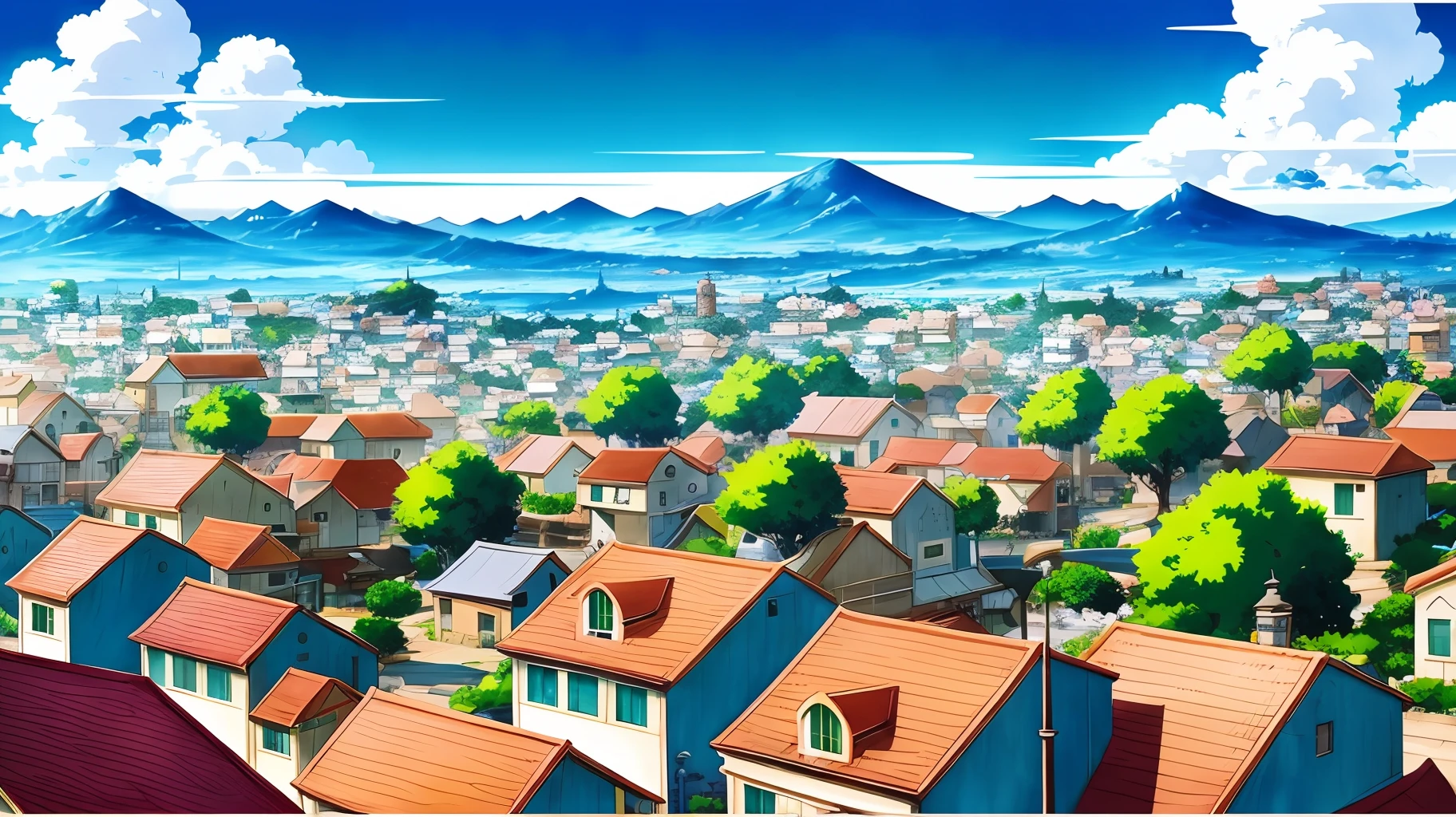 A ultra detailed view of a town, color digital painting, highly detailed, digital painting, artstation, intricate, warm lighting, attractive, high quality, masterpiece, award-winning art, art by Yoshitaka Amano, and Brian Froud, trending on artstation, trending on deviantart, Anime Key Visual, anime coloring, (anime screencap:1.2),(Graphic Novel),(style of anime:1.3), trending on CGSociety