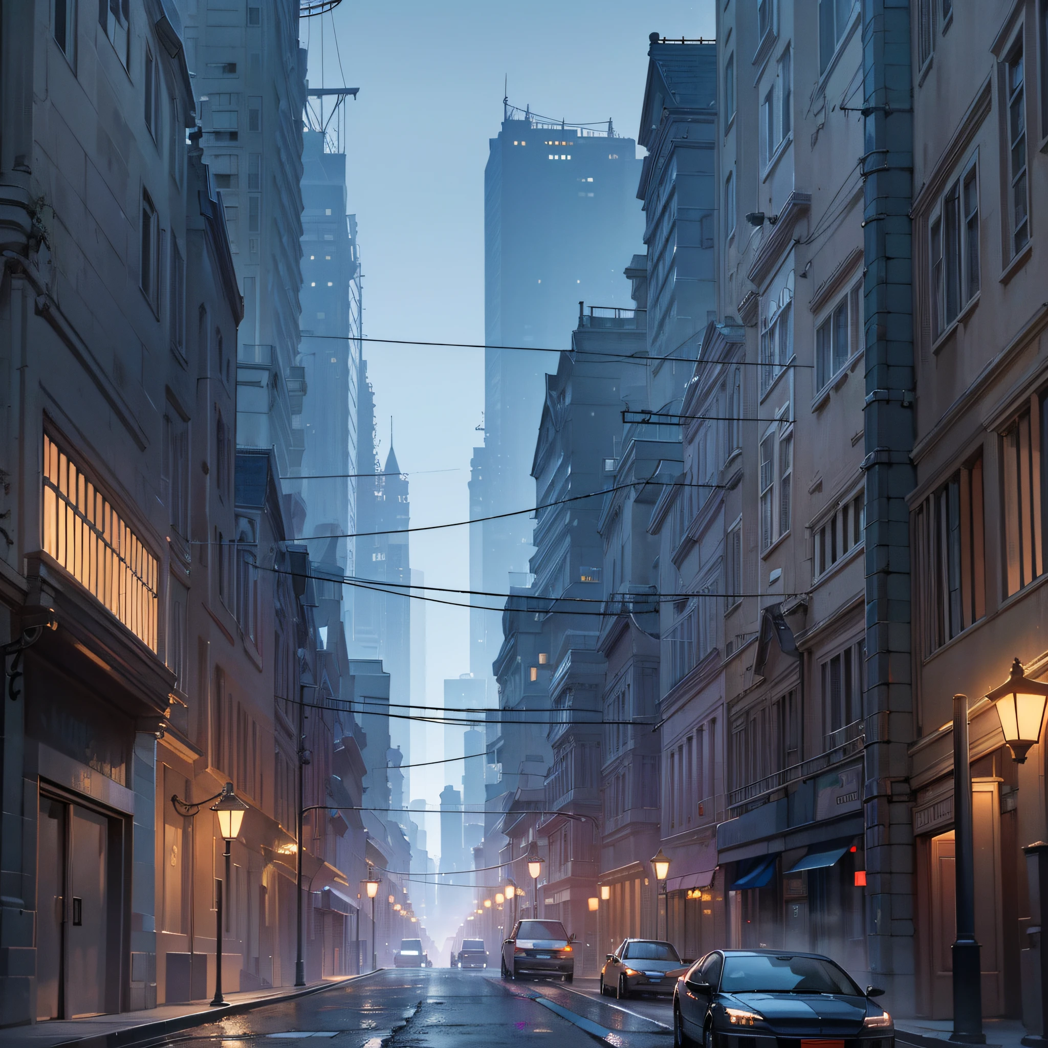 Largo da Ordem. Medieval streets and buildings alongside modern skyscrapers and structures, creating a unique blend of architectural styles. The scene is set at night, with empty streets and a misty ambiance, evoking a sense of mystery and enchantment. cobblestone streets, fog (with incredibly intricate, ultra-detailed, CG, 8k wallpaper-like), (masterpiece), (realistic), (photorealistic: 1.2), (raw photo: 1.2), (best quality: 1.2), (detailed: 1.4), (beautifully detailed: 1.2), street illuminated by light, enormous file size, dramatic cinematic lighting. cyber-punk style. --auto --s2