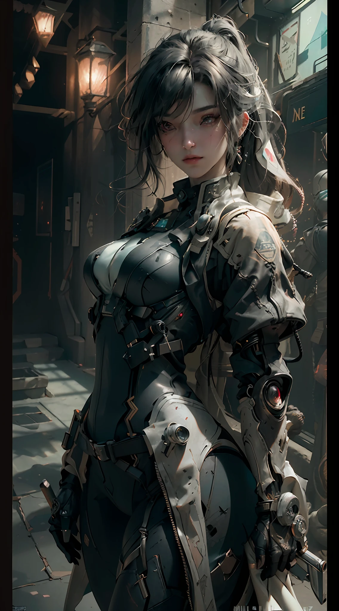 ((Best quality)), ((masterpiece)), (detailed:1.4), 3D, an image of a beautiful cyberpunk female,HDR (High Dynamic Range),Ray Tracing,NVIDIA RTX,Super-Resolution,Unreal 5,Subsurface scattering,PBR Texturing,Post-processing,Anisotropic Filtering,Depth-of-field,Maximum clarity and sharpness,Multi-layered textures,Albedo and Specular maps,Surface shading,Accurate simulation of light-material interaction,Perfect proportions,Octane Render,Two-tone lighting,Wide aperture,Low ISO,White balance,Rule of thirds,8K RAW,