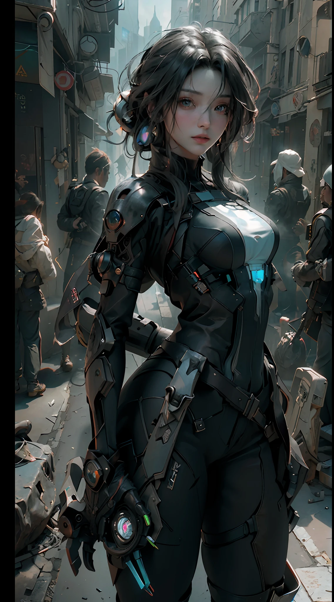 ((Best quality)), ((masterpiece)), (detailed:1.4), 3D, an image of a beautiful cyberpunk female,HDR (High Dynamic Range),Ray Tracing,NVIDIA RTX,Super-Resolution,Unreal 5,Subsurface scattering,PBR Texturing,Post-processing,Anisotropic Filtering,Depth-of-field,Maximum clarity and sharpness,Multi-layered textures,Albedo and Specular maps,Surface shading,Accurate simulation of light-material interaction,Perfect proportions,Octane Render,Two-tone lighting,Wide aperture,Low ISO,White balance,Rule of thirds,8K RAW,